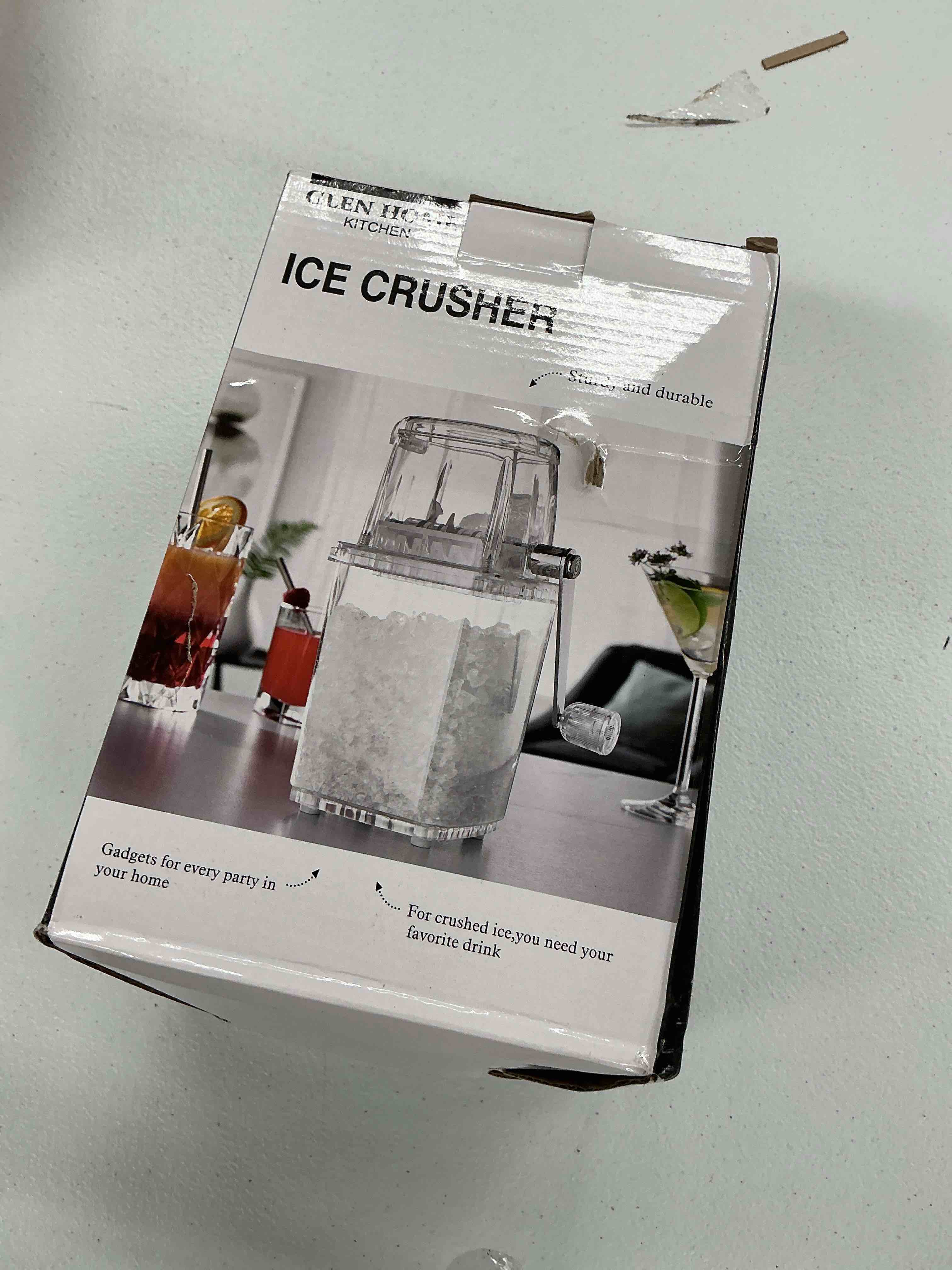 Condition photo showing Good Condition for portable hand crank ice crusher manual ice cube chopper for home kitchen bar tool 9.44x6.10x4.52in transparent cover design for shaved slush drinks black