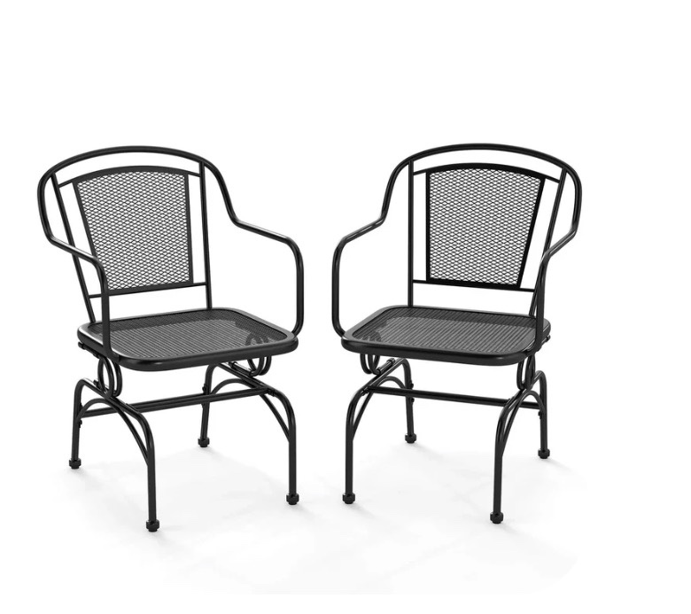 Auranook Patio Rocking Chairs Set of 2 w/ Metal Mesh Backrest & Seat Armrests Gentle