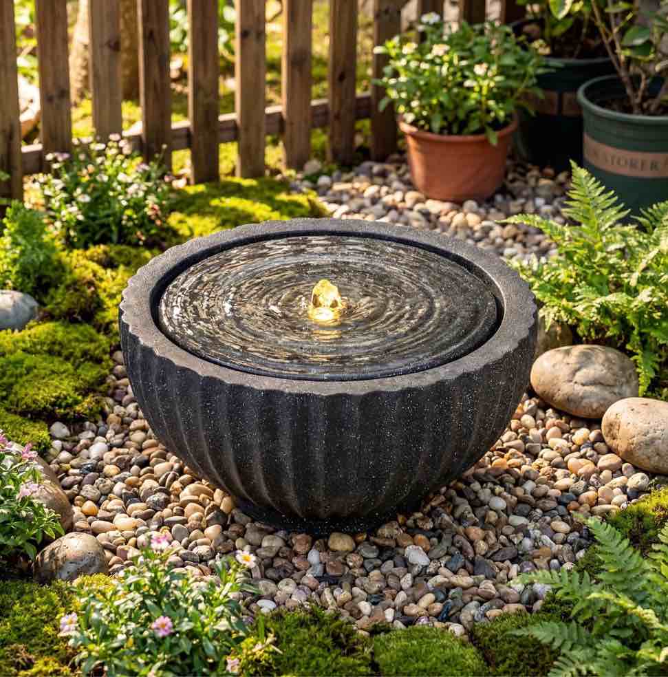 Costway 18” Outdoor Round Sphere Water Fountain with LED Lights & Pump for Garden Patio