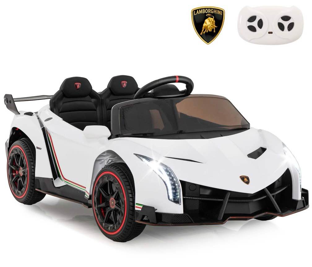 Costway Licensed Lamborghini 4WD Kids Ride-on Sports Car 12V Electric Vehicle with Remote White