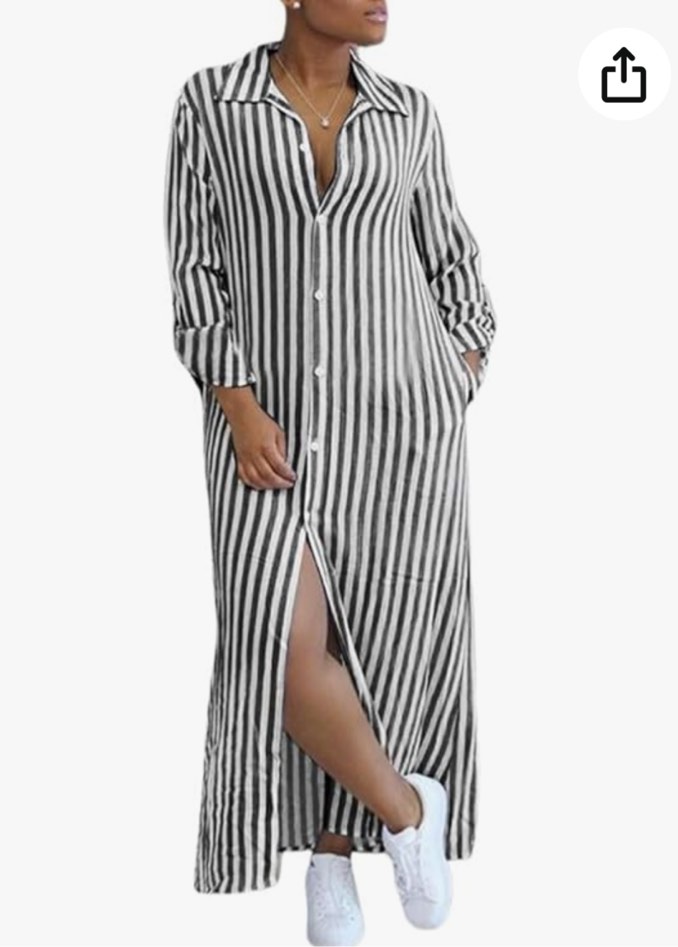chouyatou Women's Summer Casual Stripe Shirt Dress Loose Fit Button Up Maxi Shift Dress 5.0 5.0 out  size L