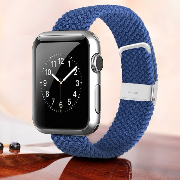 Men Adjustable Apple Watch Band Nylon Braided 40/42mm Watch Strap Replacement for iWatch, Blue