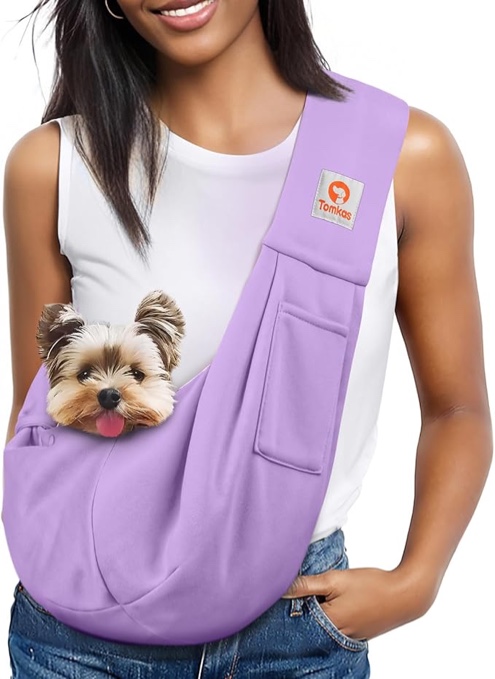 Tomkas Small Dog Sling Carrier - Classic Pocket & Classic Strap - for 3-10 lbs Pets(Lightpurple) LightPurple M - Classic Pocket & Classic Strap