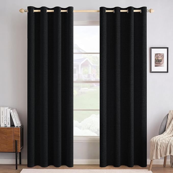 quince european linen room darkening curtain - single panel, 96x84, storm
