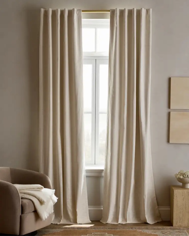 quince textured cotton room darkening curtain, 48x84, ivory
