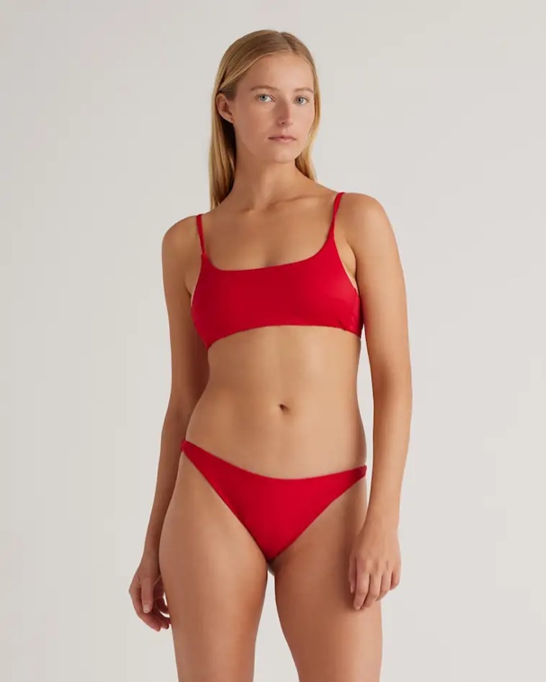 quince italian plunge bikini top, m, cherry