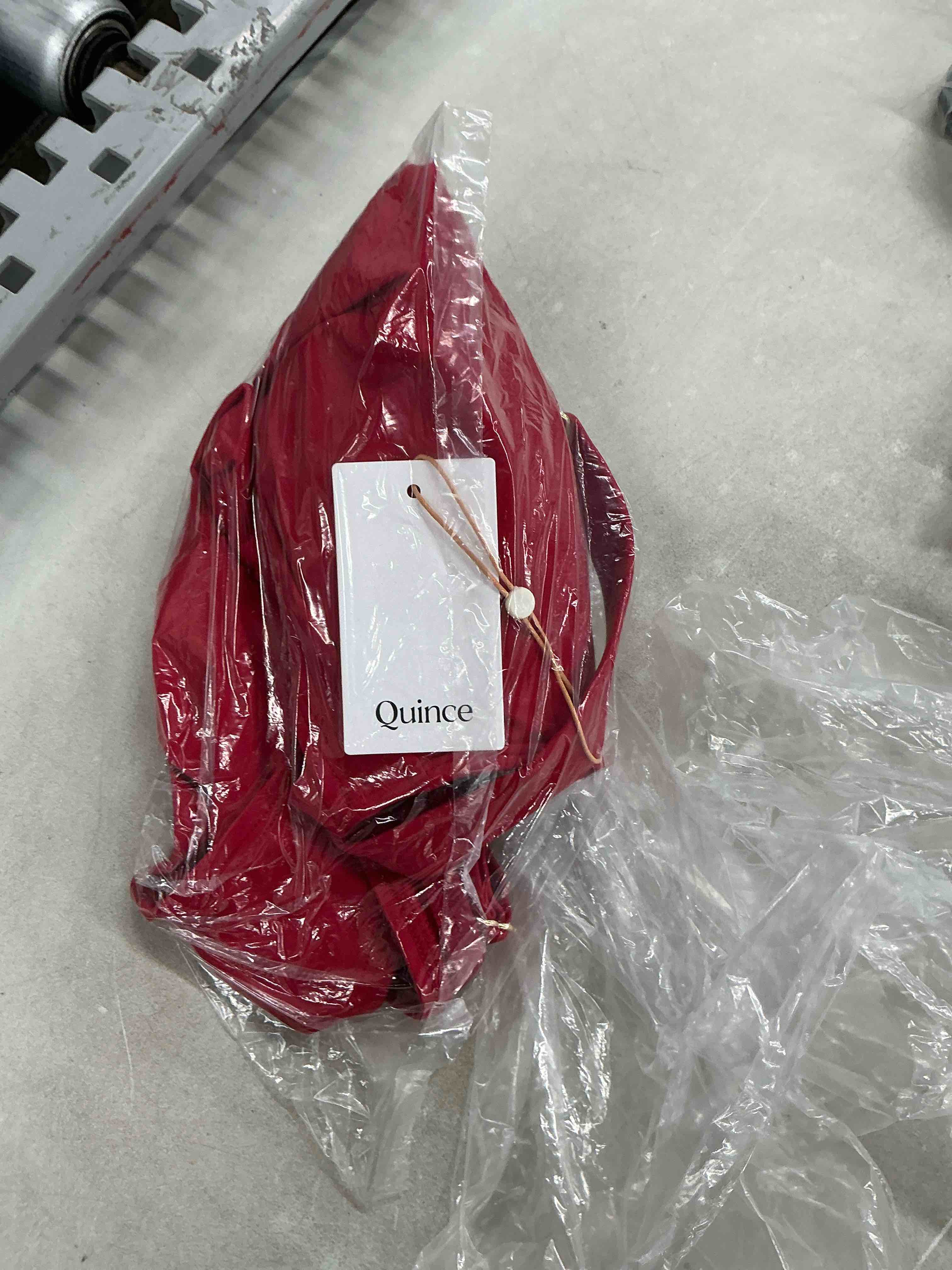 Condition photo showing New/Like New for quince italian cross-back one-piece swimsuit, m, cherry