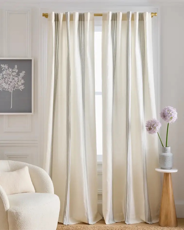 QUINCE Coastal Stripe Linen Cotton Curtain - Single Panel, 48x96