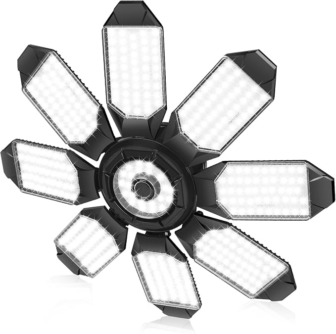 adiding led garage ceiling light -10000lm deformable ultra bright screw in led basement lights 6500k 6 adjustable panels shop light fit for e26 e27 bulb socket for workshop storage attic utility bay 6+1 panels - 1 pack