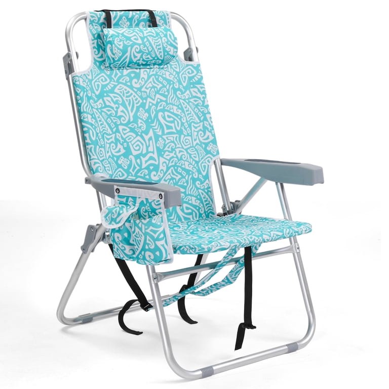 Ktaxon Tall Backpack Beach Chair, 5-Position Protable Beach Chair, Light-Weight Foldable Camping Chair with Back Storage Bag & Cooler Pouch and Side Bags for Beach Poolside 