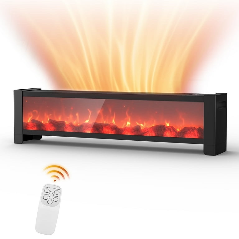 LifePlus Electric Baseboard Heater, 1500W Fast Heat with 3D Flame, Remote Control & Thermostat - Portable Space Heater for Living Room Bedroom, Ideal for Families/Homeowners