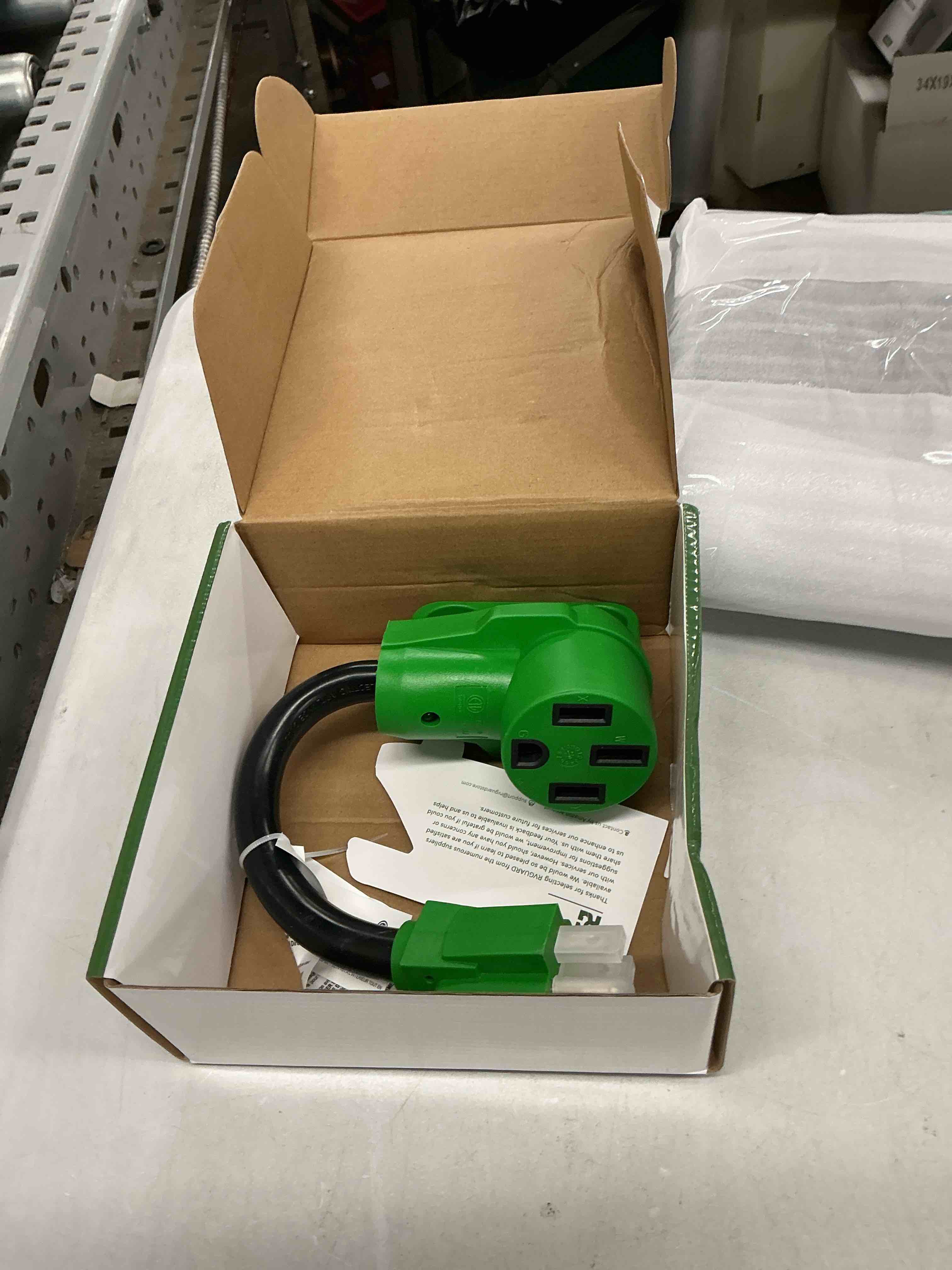 Condition photo showing Good Condition for rvguard 50 amp to 110 volt rv adapter cord 12 inch, nema 5-15p to nema 14-50r electrical power adapter with led power indicator, green, etl listed