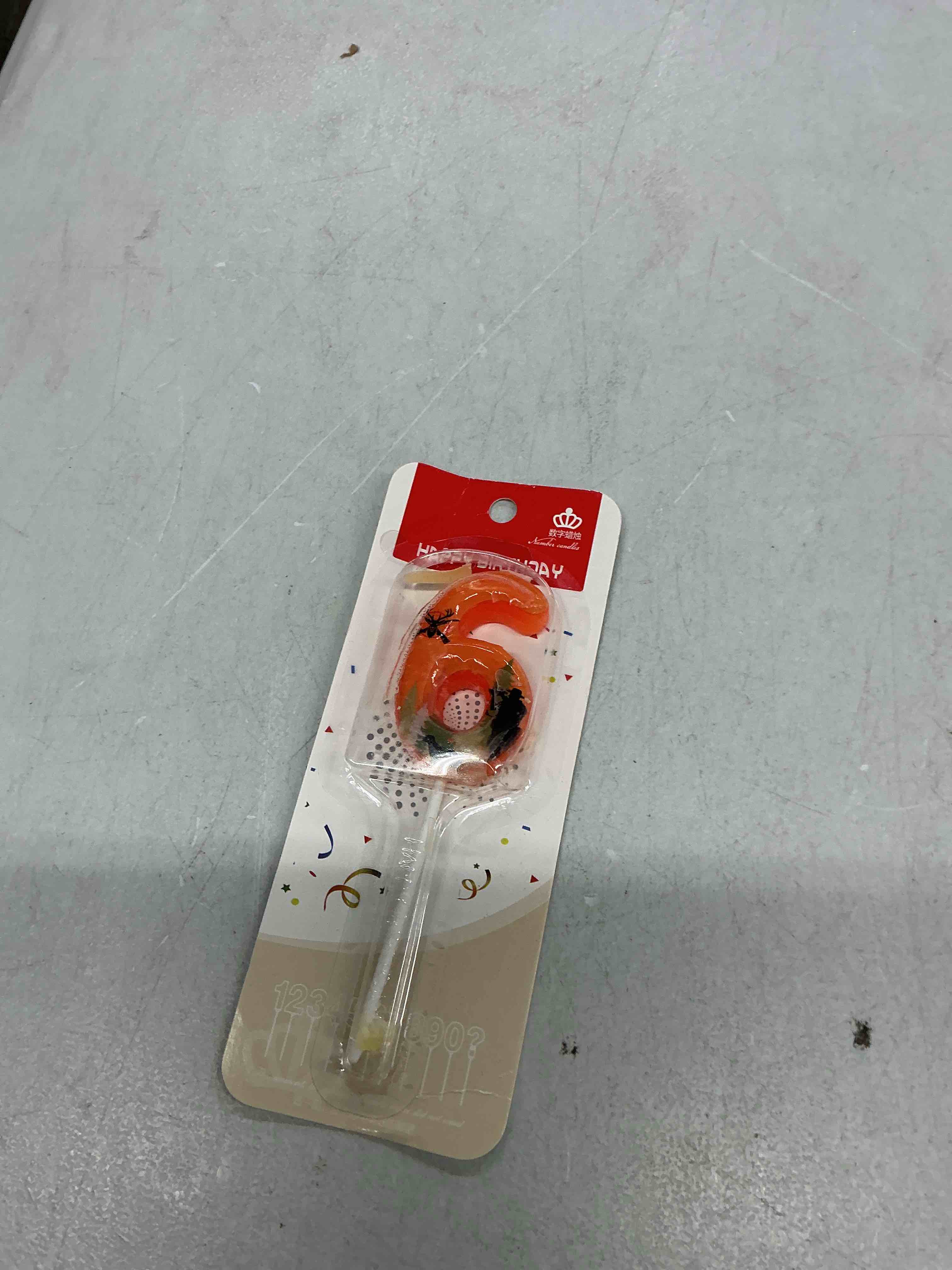 Condition photo showing New/Like New for hunting birthday candles, hunting birthday party decorations, birthday number candles for cake topper and party supplies (orange, number 6) orange number 6