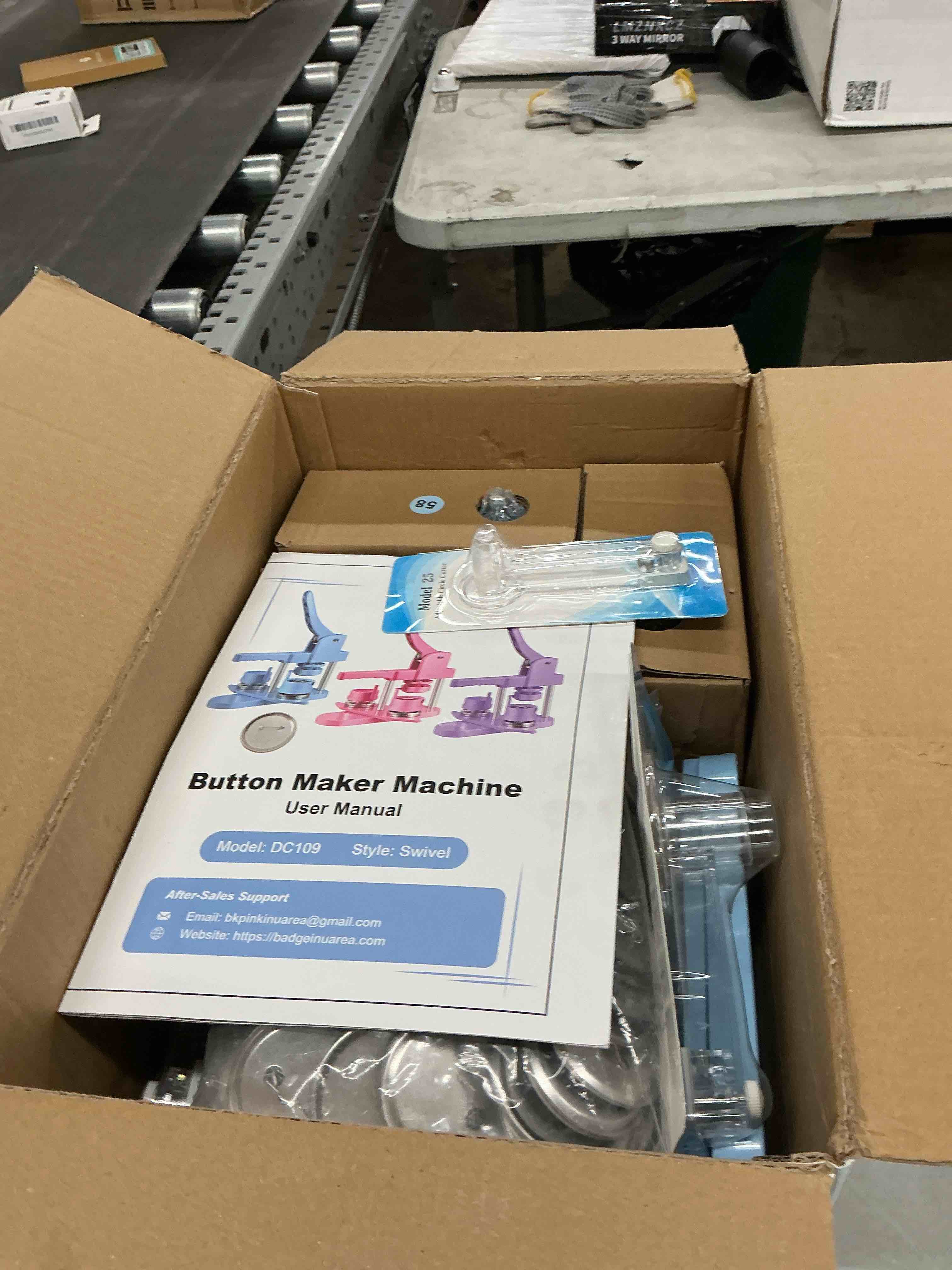 Condition photo showing New/Like New for button maker machine multiple sizes, 1''+1.25''+2.25'' pin maker button press machine w/ 300 sets metal pinback inserts, pin making supplies kit for diy badges blue
