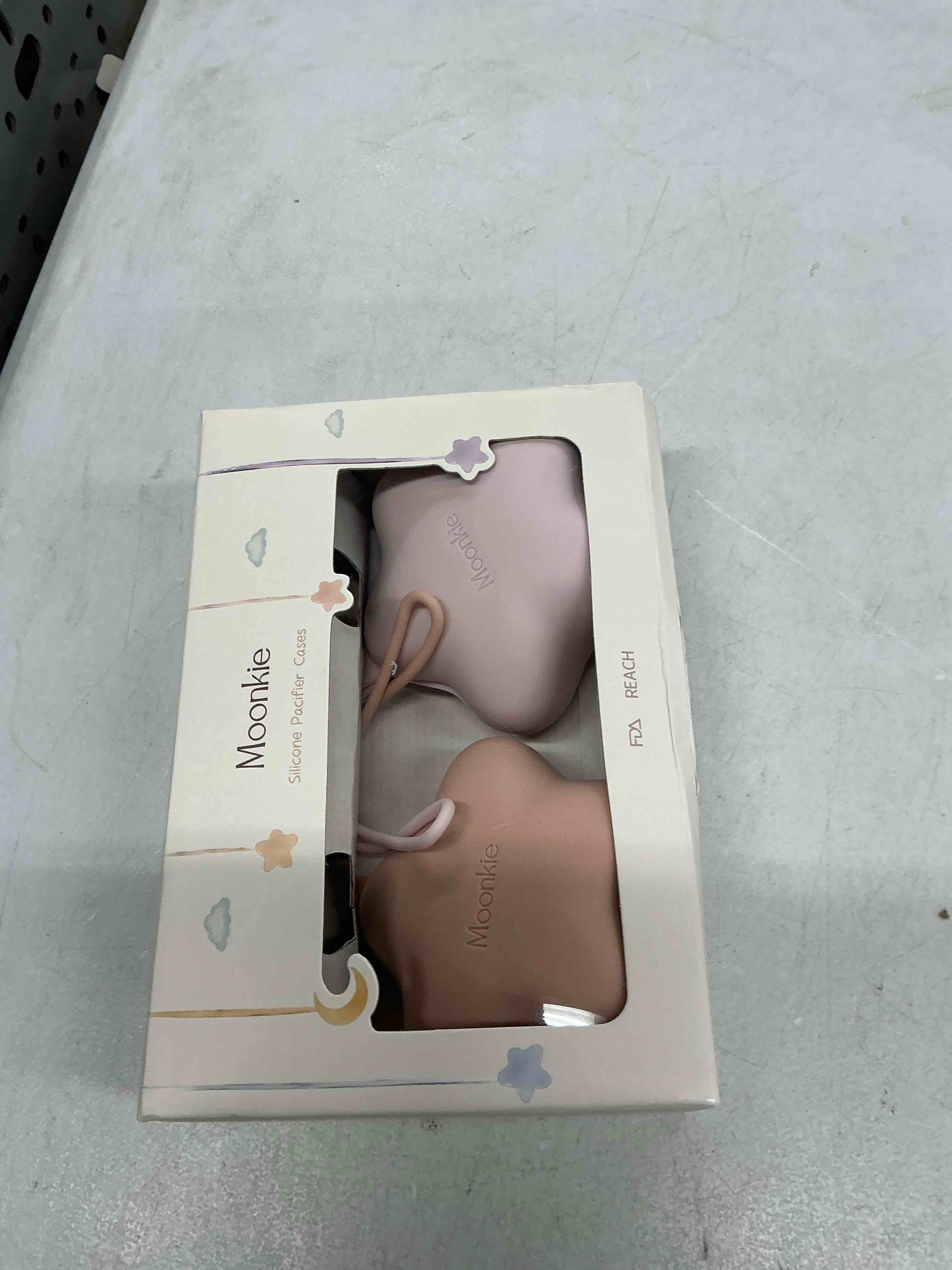 Condition photo showing New/Like New for moonkie silicone pacifier holder case, cute portable pacifier storage case, 2 pack blush/soft lilac