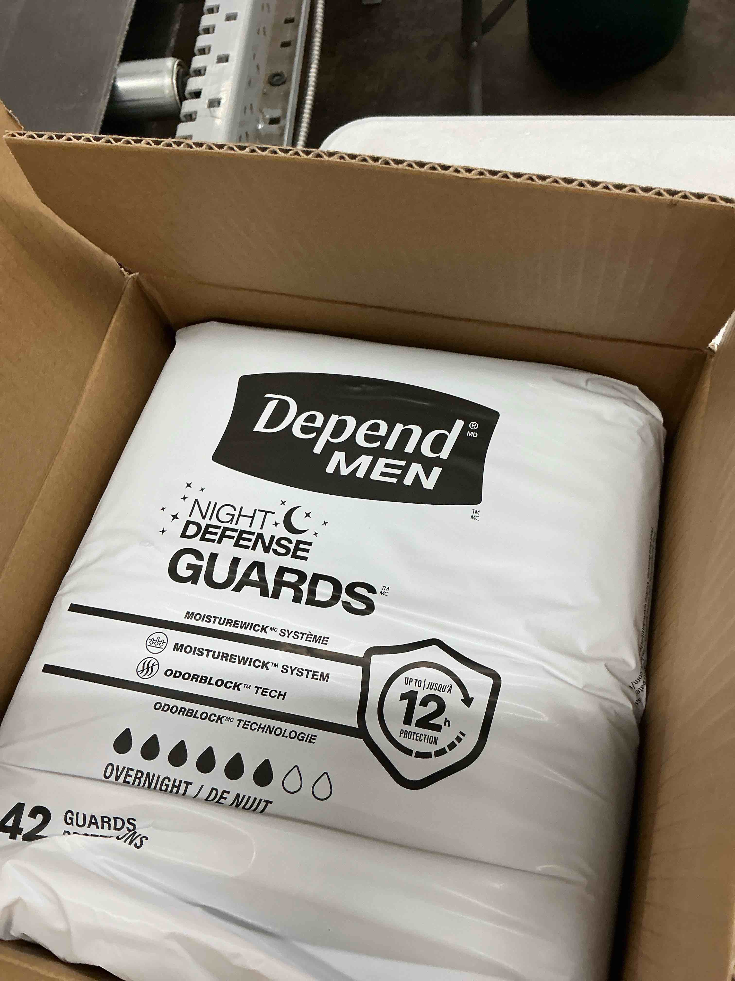 Condition photo showing New/Like New for depend guards incontinence pads for men, overnight absorbency, 84 count, packaging may vary