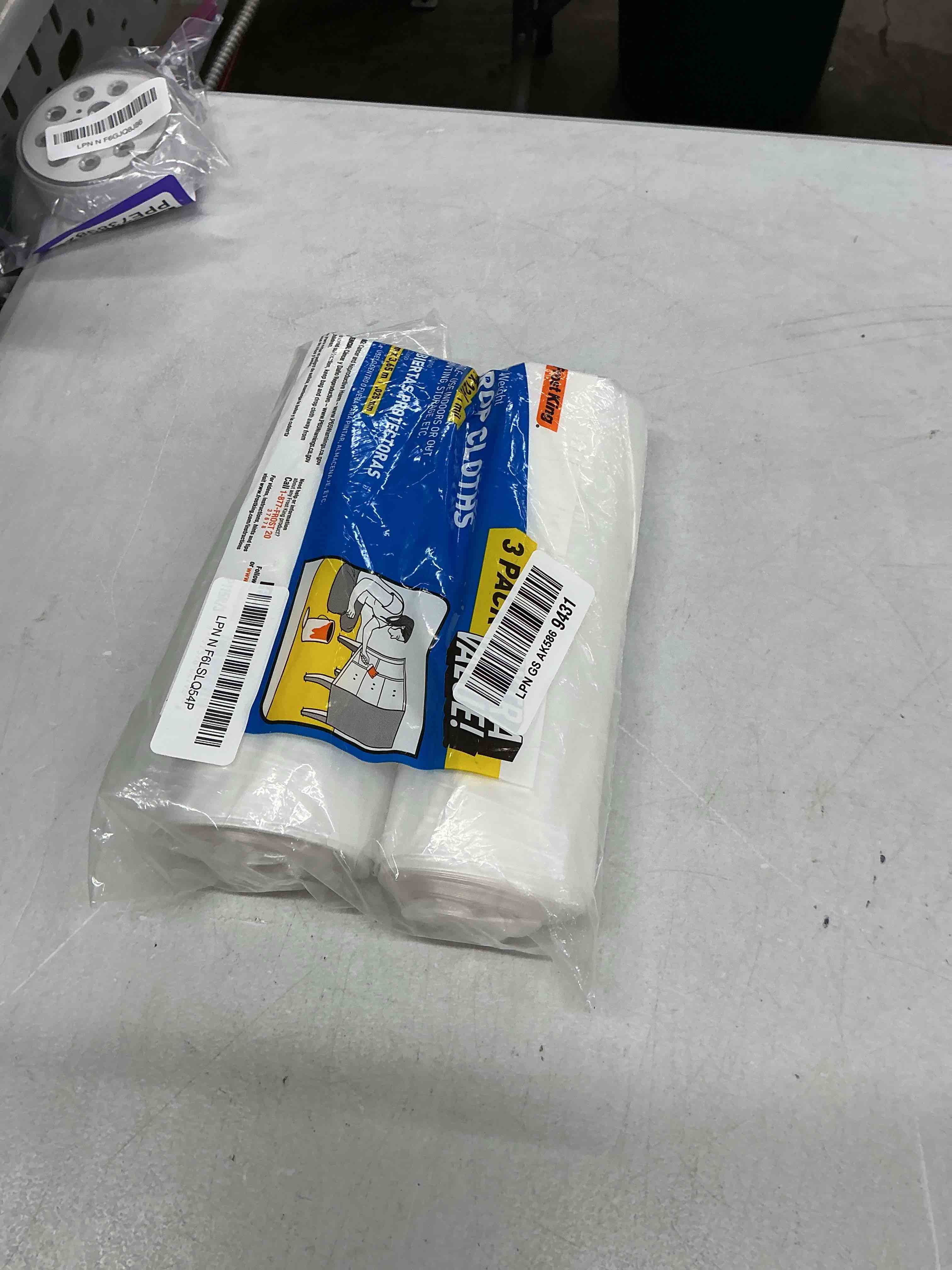 Condition photo showing Good Condition for frost king p115r/3 clear polyethylene drop cloths (3 pack), 9' x 12' x 1mil