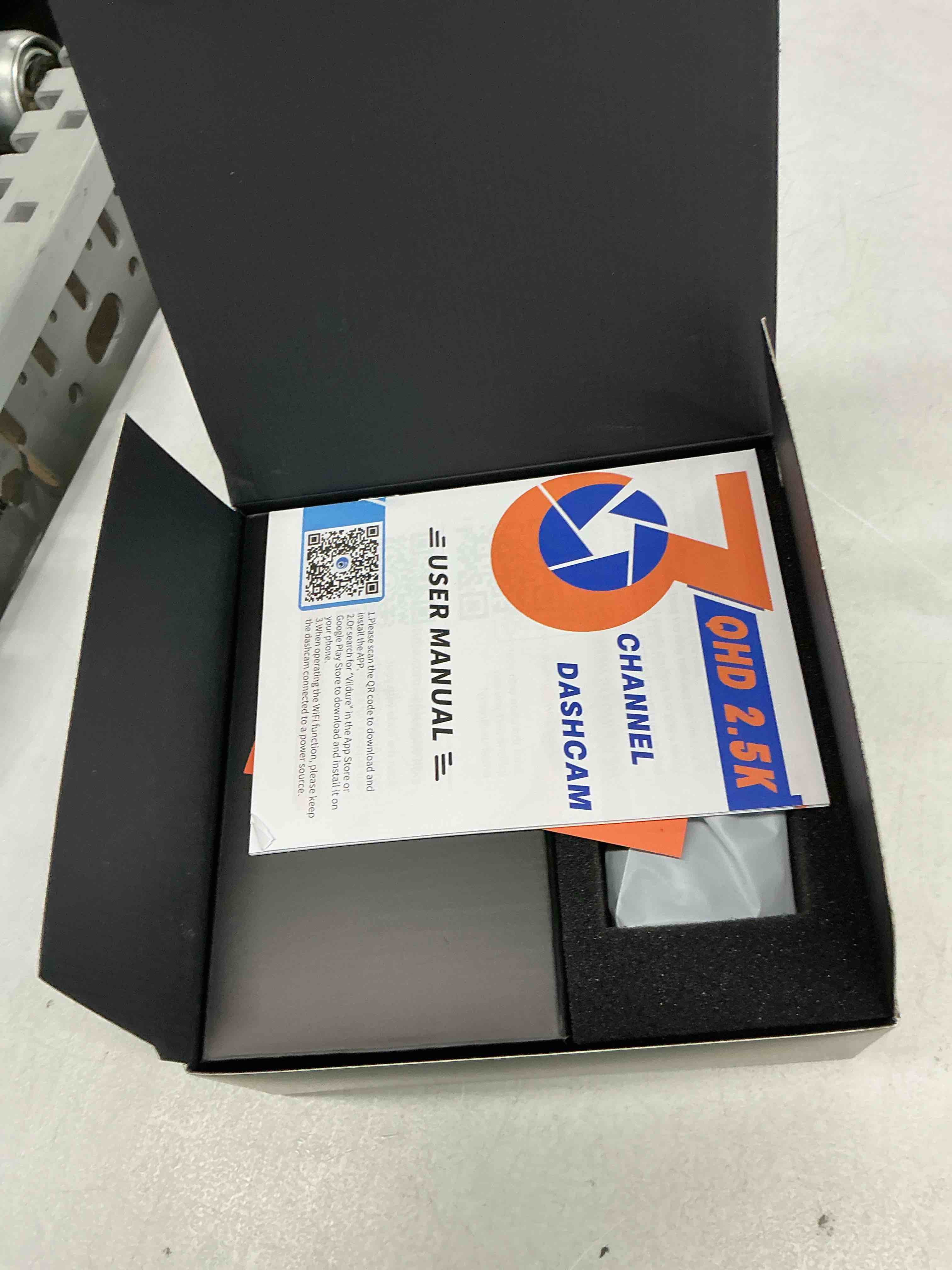 Condition photo showing New/Like New for 3 channel 2.5k dash cam with 5ghz wifi & app control, 2.5k+1080p+1080p front inside and rear, triple dash camera with sd card, 24 hours parking mode, loop recording, night vision