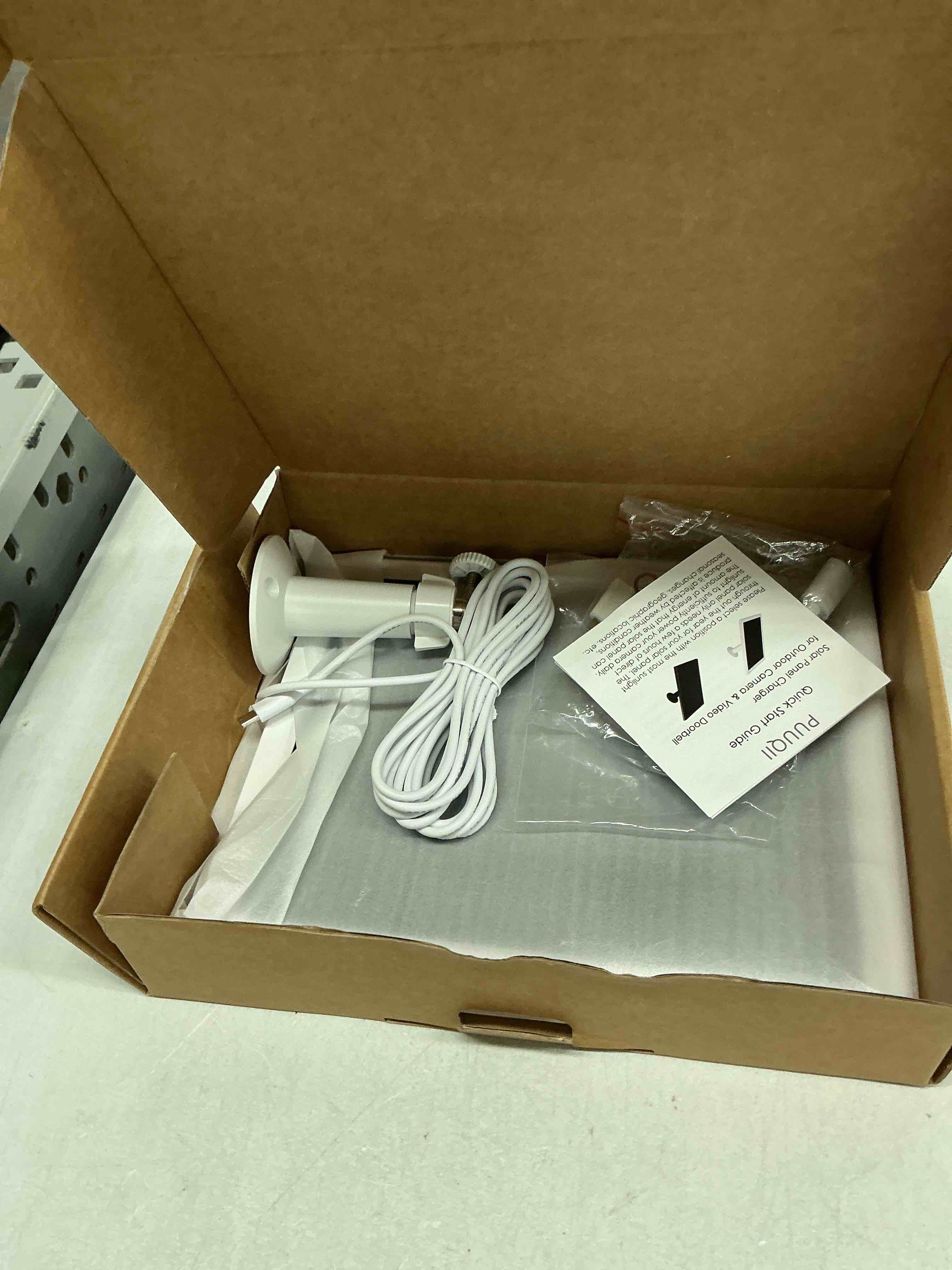 Condition photo showing New/Like New for 8w solar panel for ring camera, solar panel charger compatible with ring stick up cam/pro battery, spotlight cam/pro/plus battery, includes barrel plug to usb-c adapter, ip65 waterproof, 10ft cable 1 white