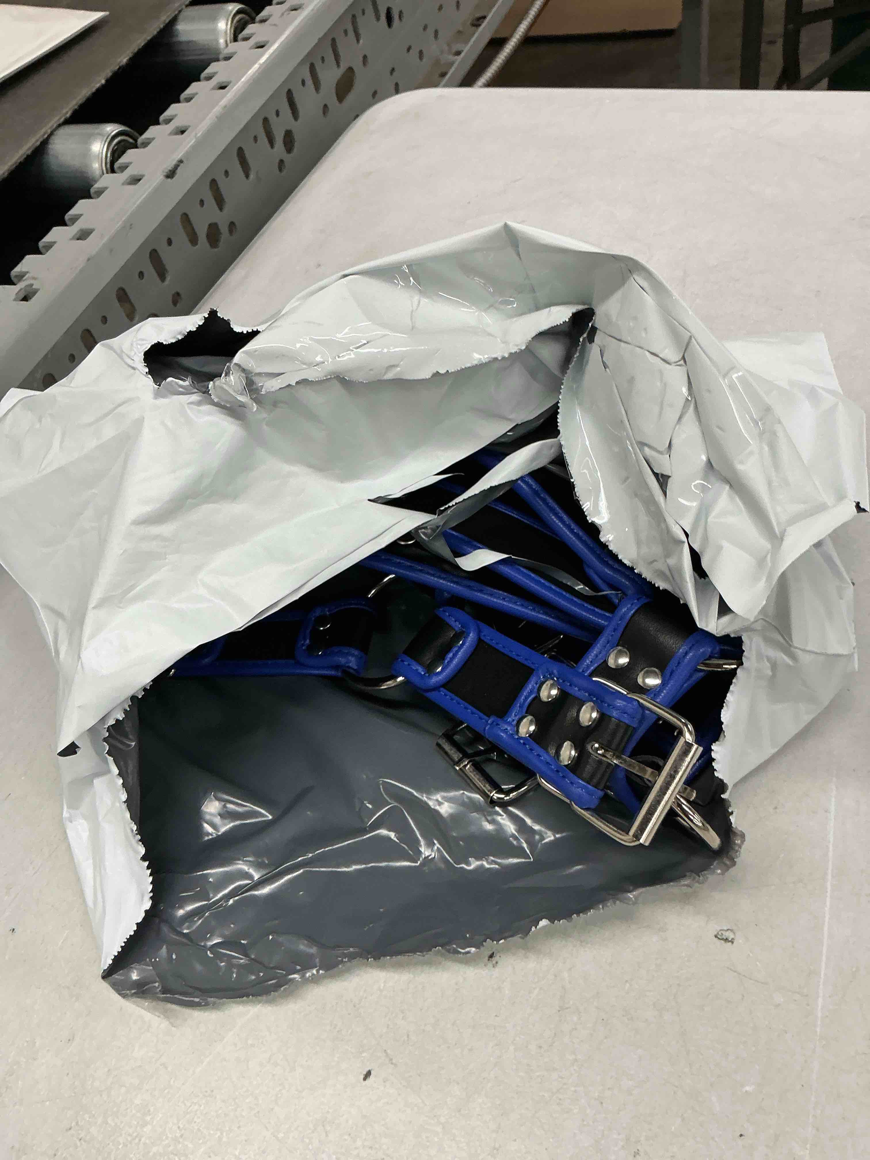 Condition photo showing Good Condition for punk pu leather harness for man adjustable leather harness body chest half harness punk belt clubwear costume blue