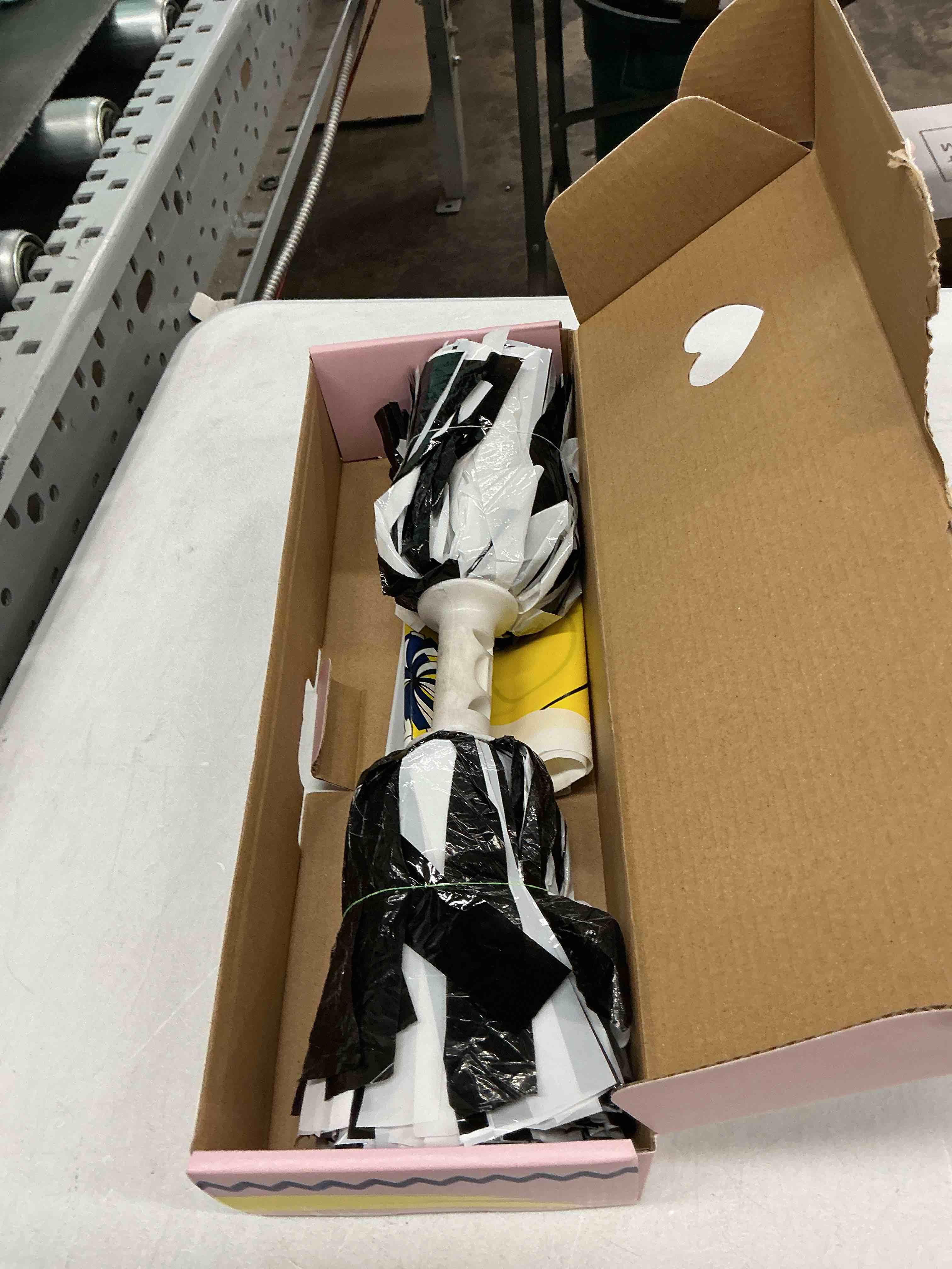 Condition photo showing Good Condition for lovecheer 2pcs plastic cheerleading pom poms with baton handle cheer pomoms for kids adults cheering sports team spirit party black and white