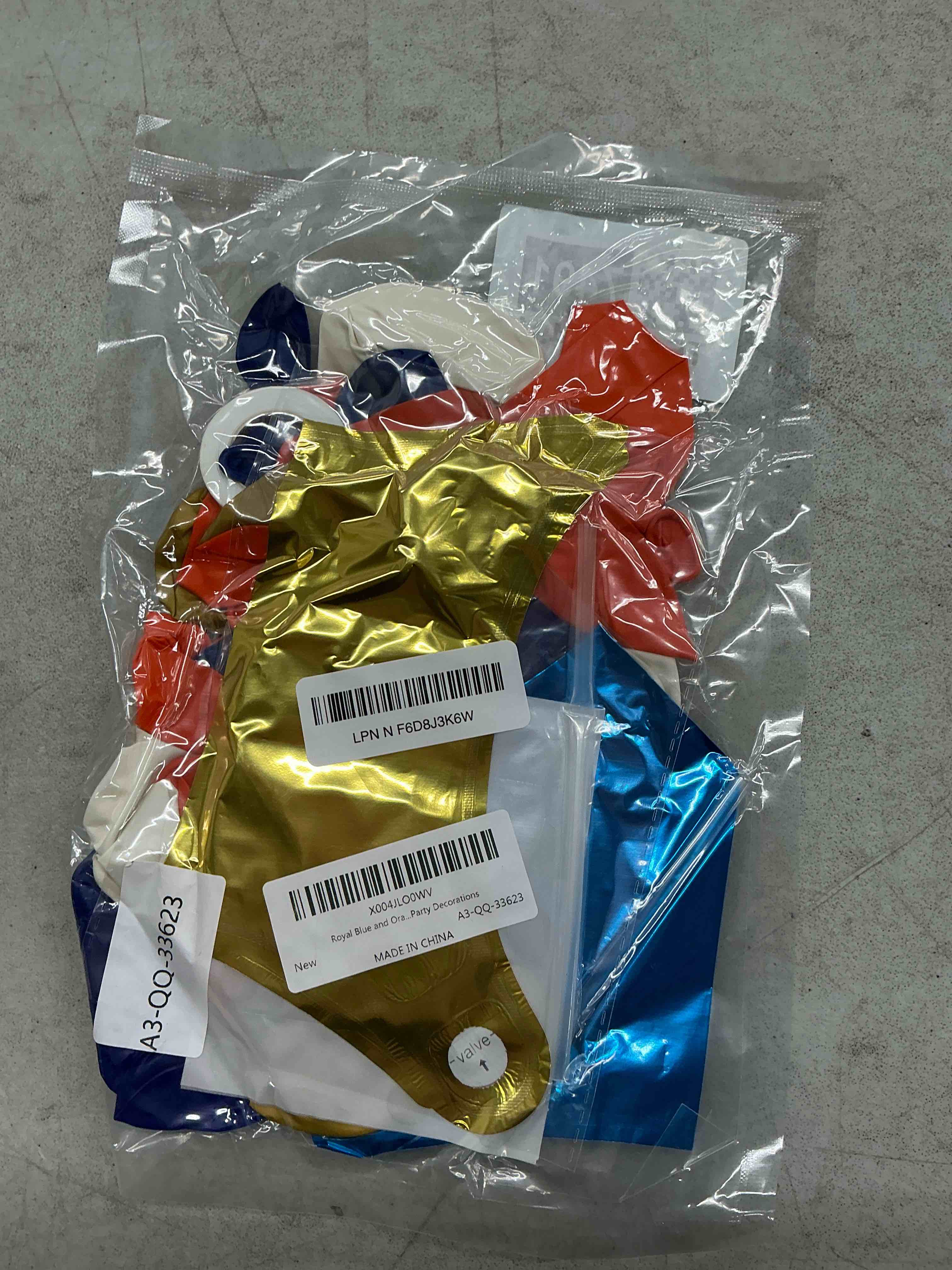 Condition photo showing New/Like New for royal blue and orange balloons arch kit, orange blue and white balloon garland with metallic gold balloons star foil balloon, for birthday graduation baby shower baseball wedding party decorations