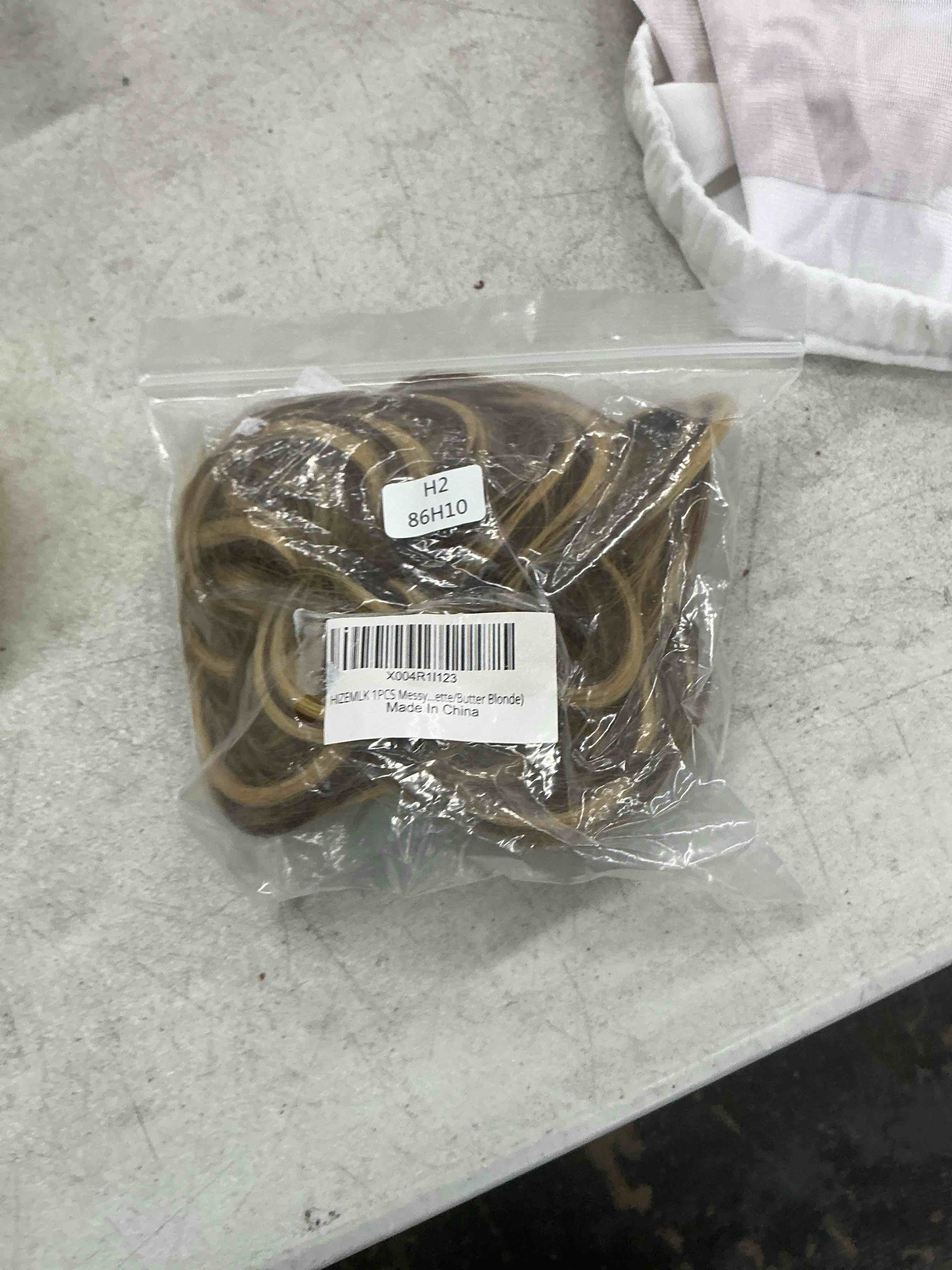 Condition photo showing Good Condition for cjl hair large messy bun hair piece wavy curly scrunchies synthetic chignon ponytail hair extensions thick updo hairpieces for women brunette/ash blonde