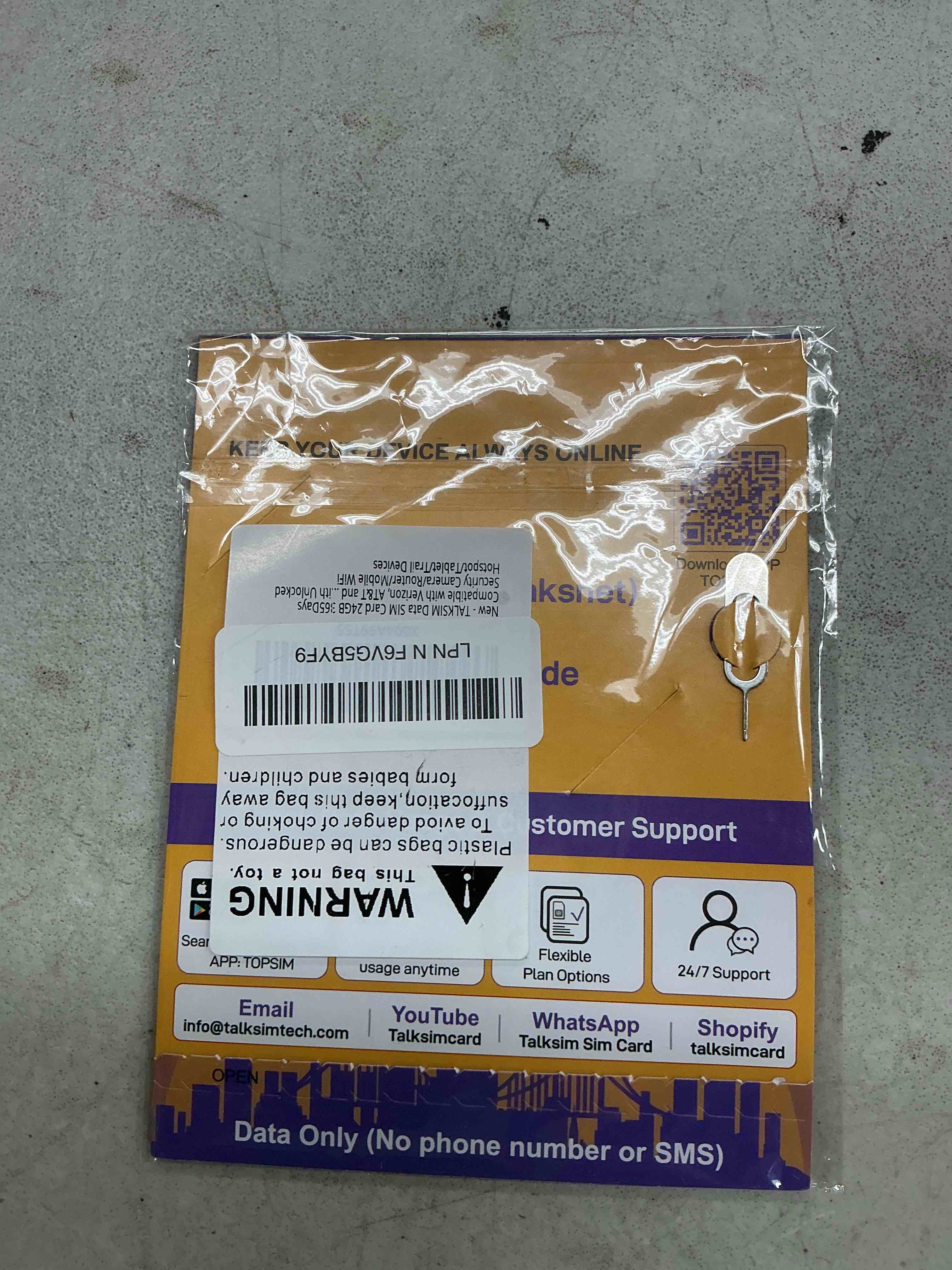 Condition photo showing Good Condition for data sim card 24gb 365days works with verizon, at&t and t-mobile | 4g lte usa data only, compatible with unlocked security camera/router/mobile wifi hotspot/tablet/trail devices