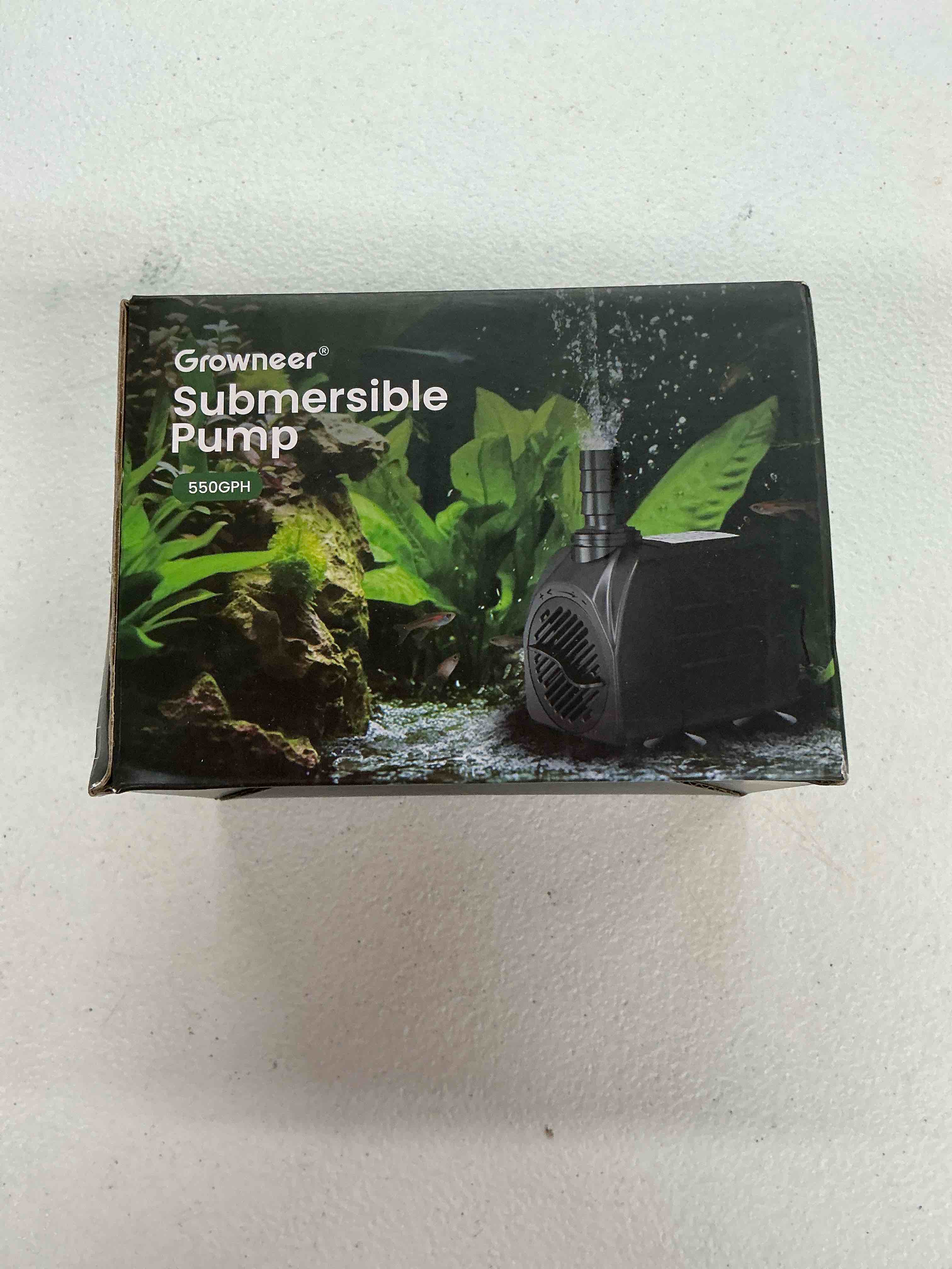Condition photo showing Good Condition for growneer 550gph submersible pump 30w fountain water pump, 2000l/h, with 7.2ft high lift, 3 nozzles for aquarium, fish tank, pond, hydroponics, statuary, pool 550 gph