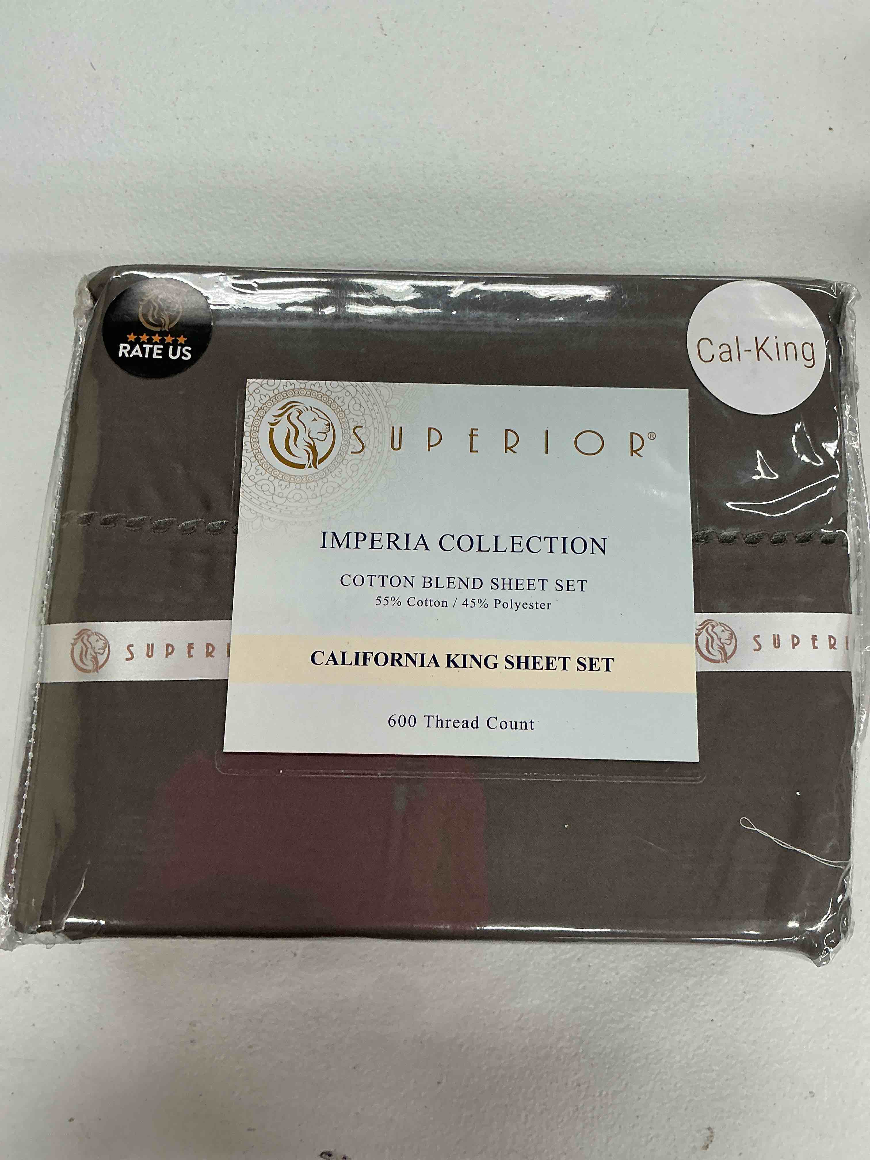 Condition photo showing Good Condition for superior cotton blend 600 tc embroidered hem bed sheets, cal king, grey | cotton blend 600 tc imperia sheet set, embroidered hem deep pocket fitted sheet fits mattresses up to 18", soft & breathable grey california king