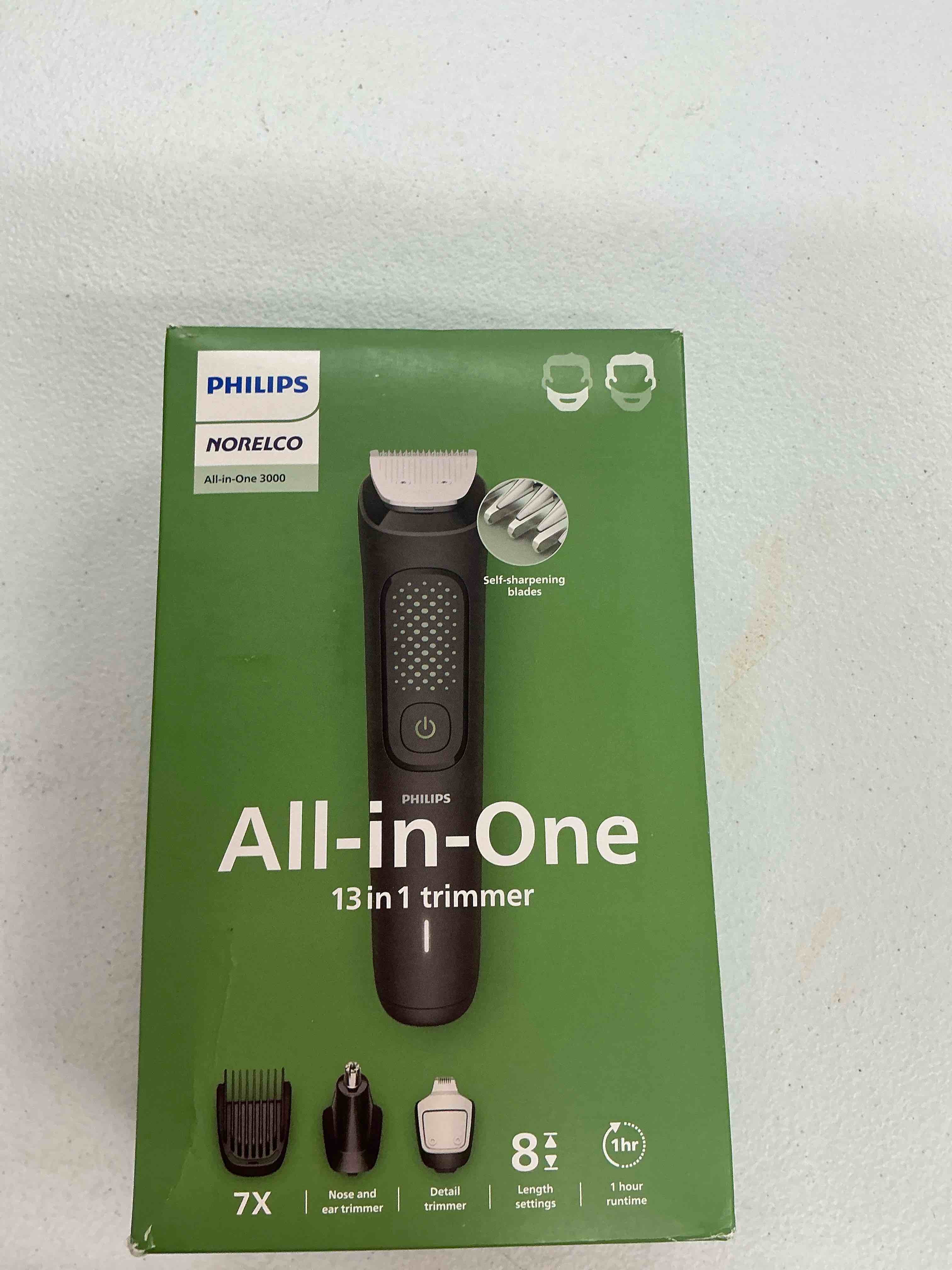 Condition photo showing Good Condition for norelco philips all-in-one 3000 series 13 in 1 trimmer for men, beard trimmer & head hair clipper, full metal self-sharpening blades & 8 length settings, mg3939/50