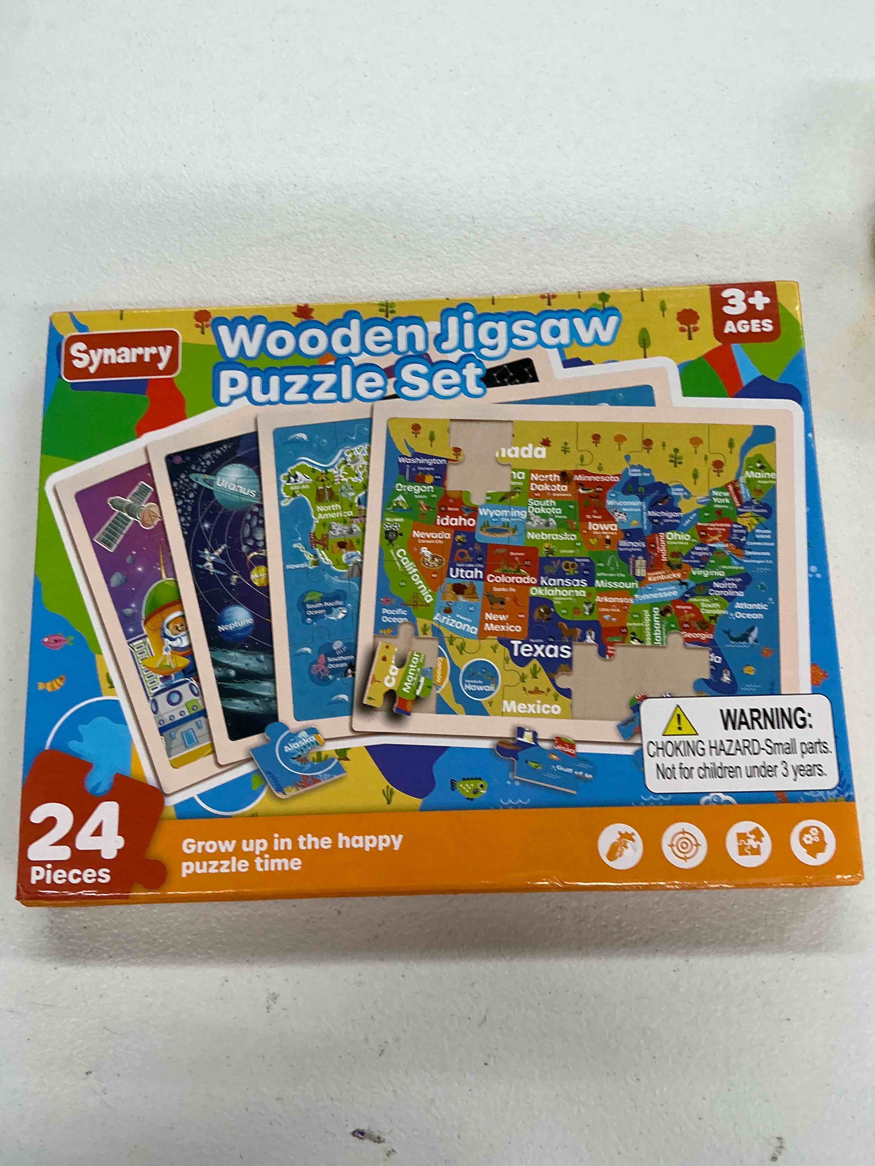 Condition photo showing Good Condition for synarry large us world earth solar system wooden puzzles for kids gift box(12.2 * 9.4 in), puzzles for toddlers 3-5, wood puzzles for kids ages 4-6, easter basket stuffers gifts for kids