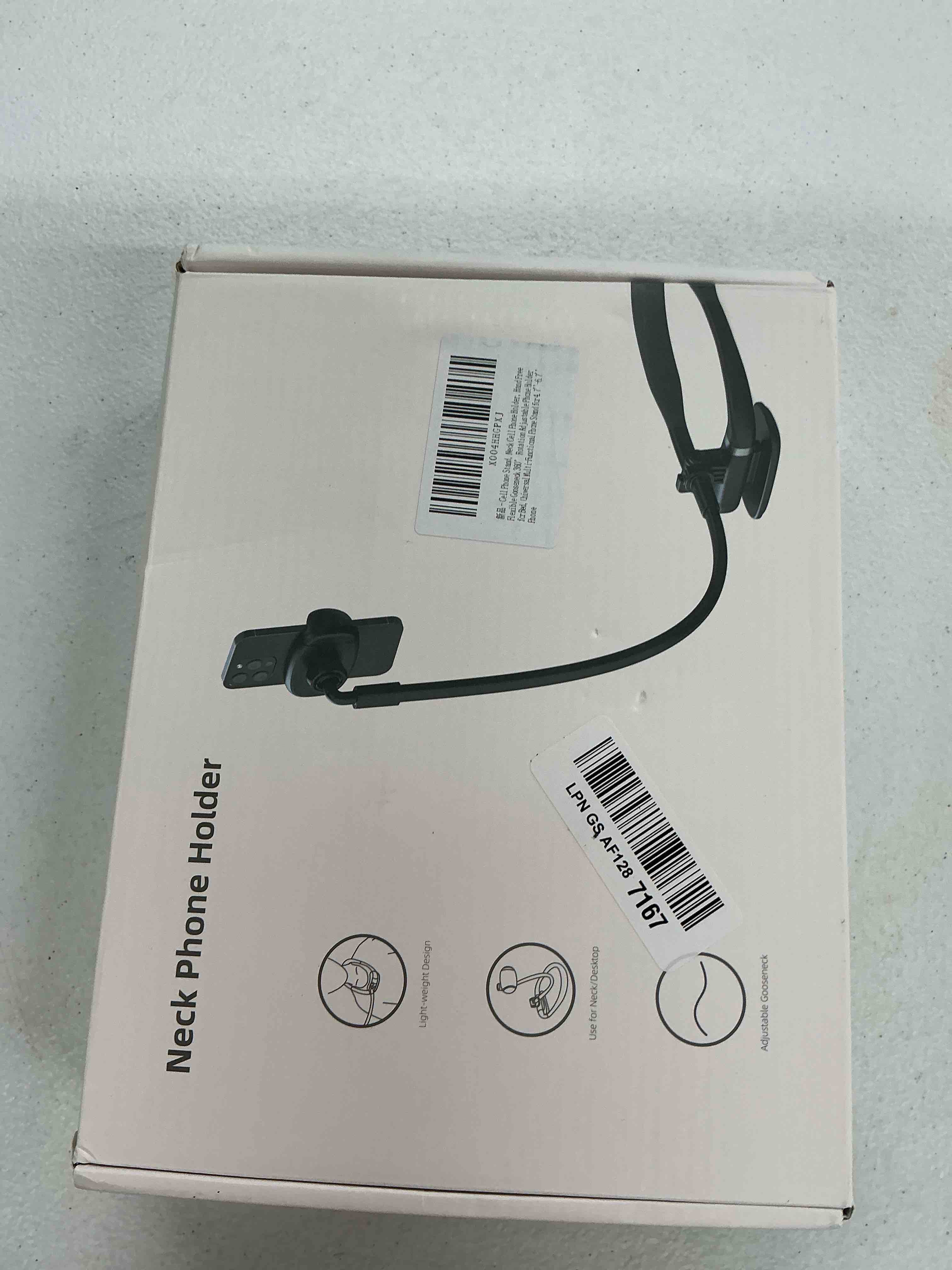 Condition photo showing Good Condition for cell phone stand, neck phone holder, hand free flexible gooseneck 360° rotation adjustable phone holder for bed, universal multi-functional phone stand for 4.7''-6.7'' phone black neck phone holder