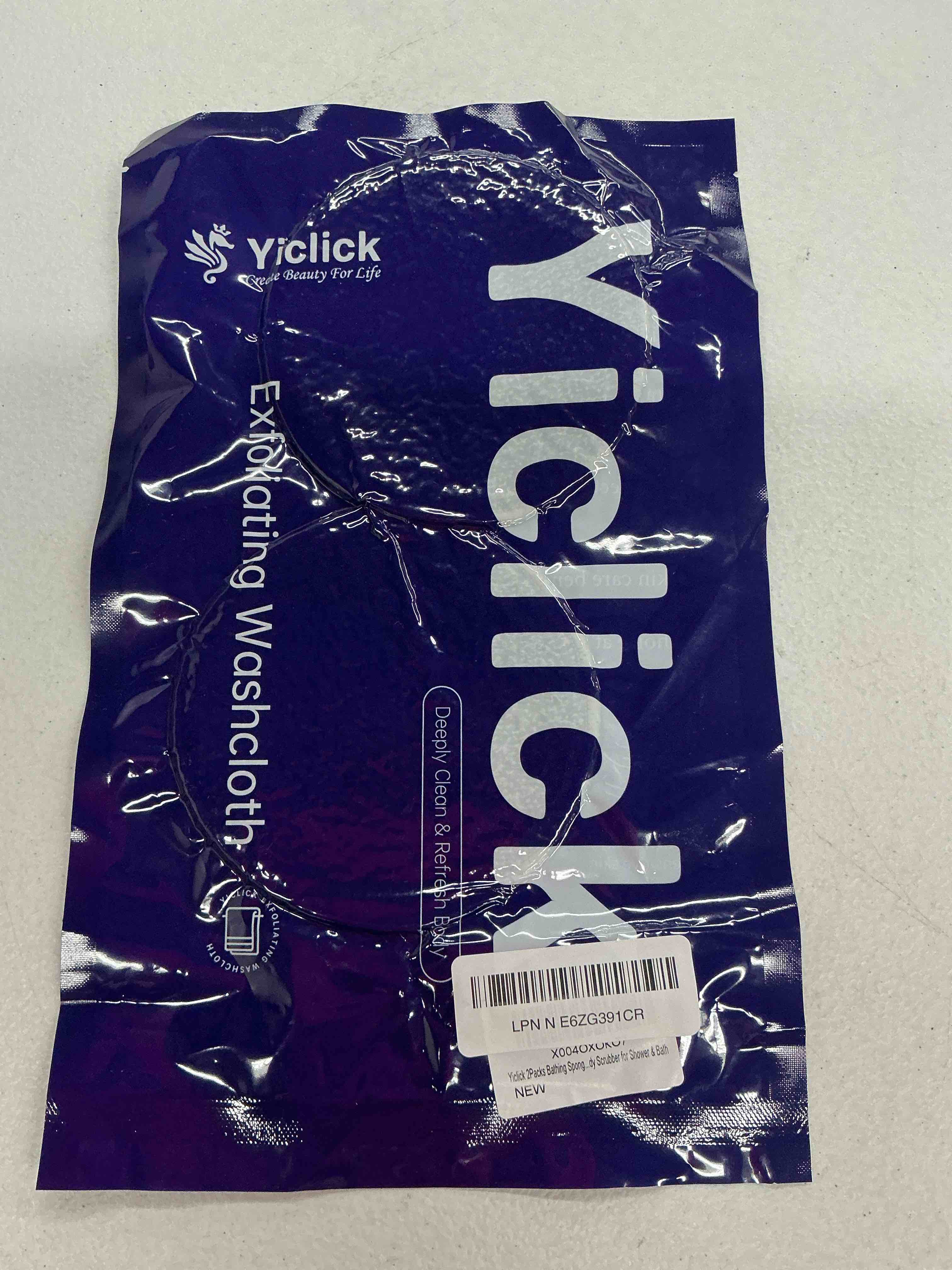 Condition photo showing New/Like New for yiclick exfoliating body scrubber (2 pack), body exfoliator scrubber, exfoliating sponge for shower bath, shower loofah luffa lufa with handle, dead skin exfoliator for body scrub, men women black