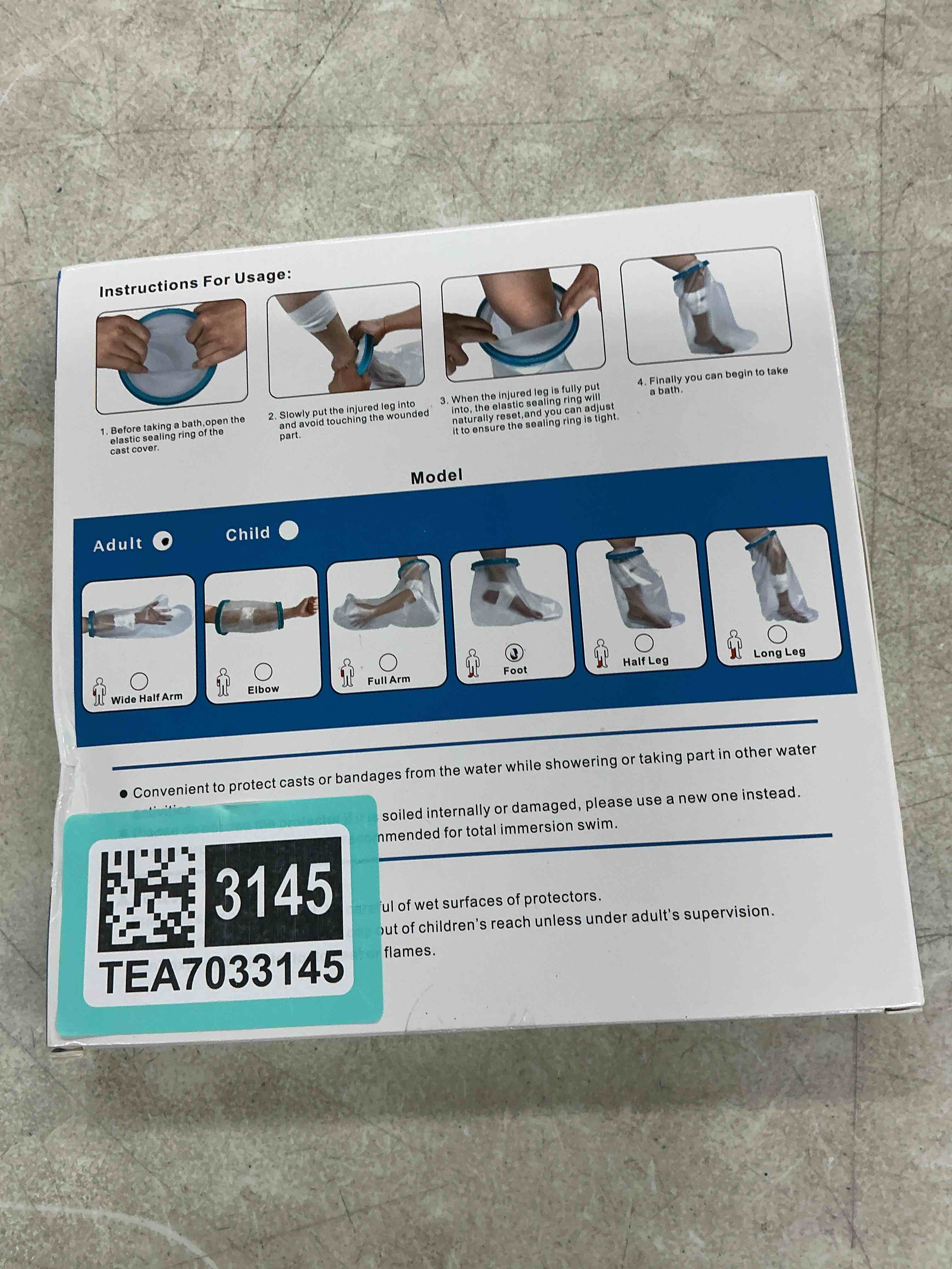 Condition photo showing New/Like New for tideshake non?slip waterproof foot cast cover for showering, reusable adult foot cast protector, cast covers for shower foot & ankle, watertight cast bag for surgery, burns, wounds & after surgery recovery