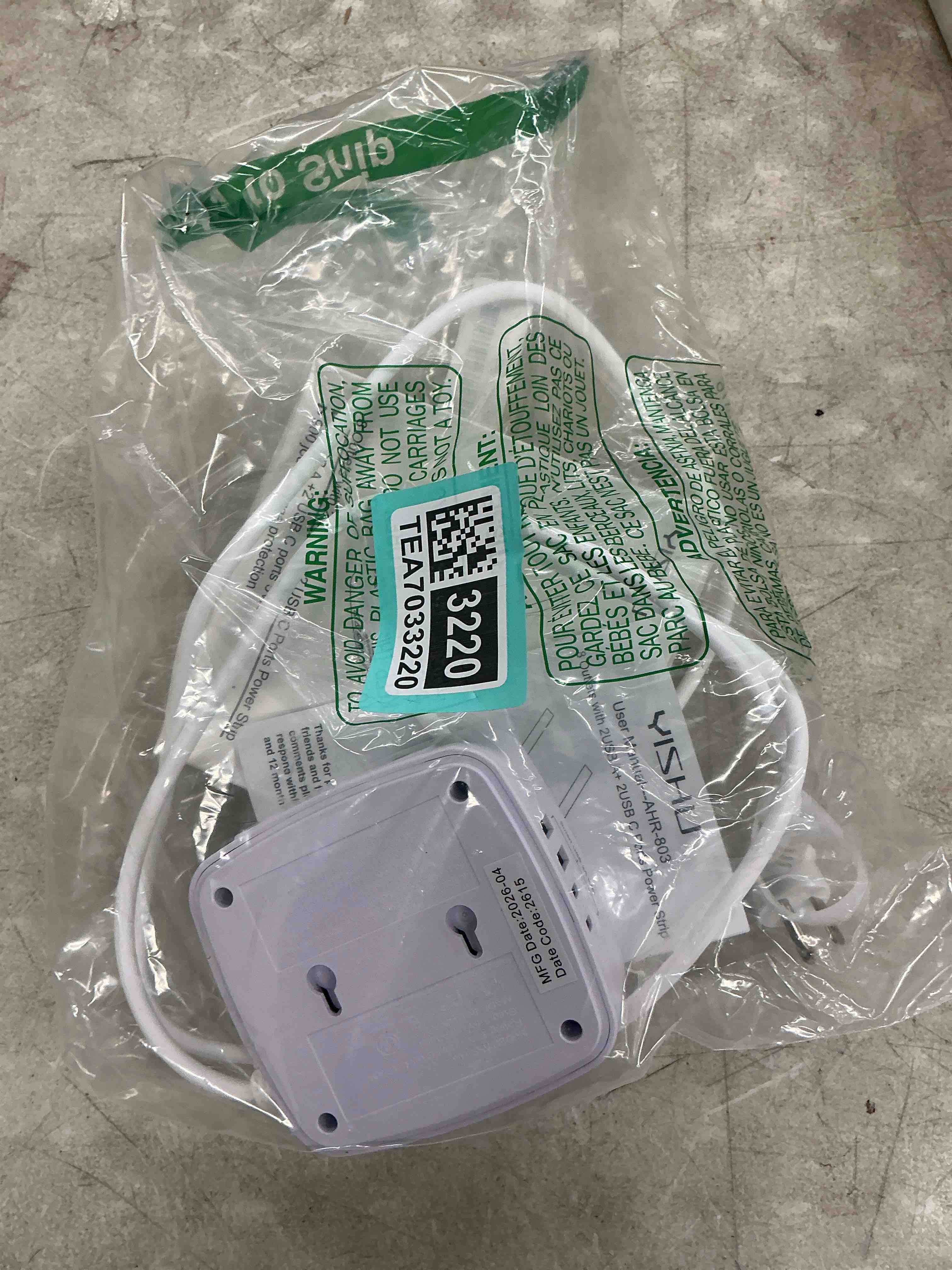 Condition photo showing Good Condition for 6 ft surge protector power strip - 8 widely outlets with 4 usb ports, 3 side outlet extender with 6 feet extension cord, flat plug, wall mount, desk usb charging station, etl,white 6 ft white