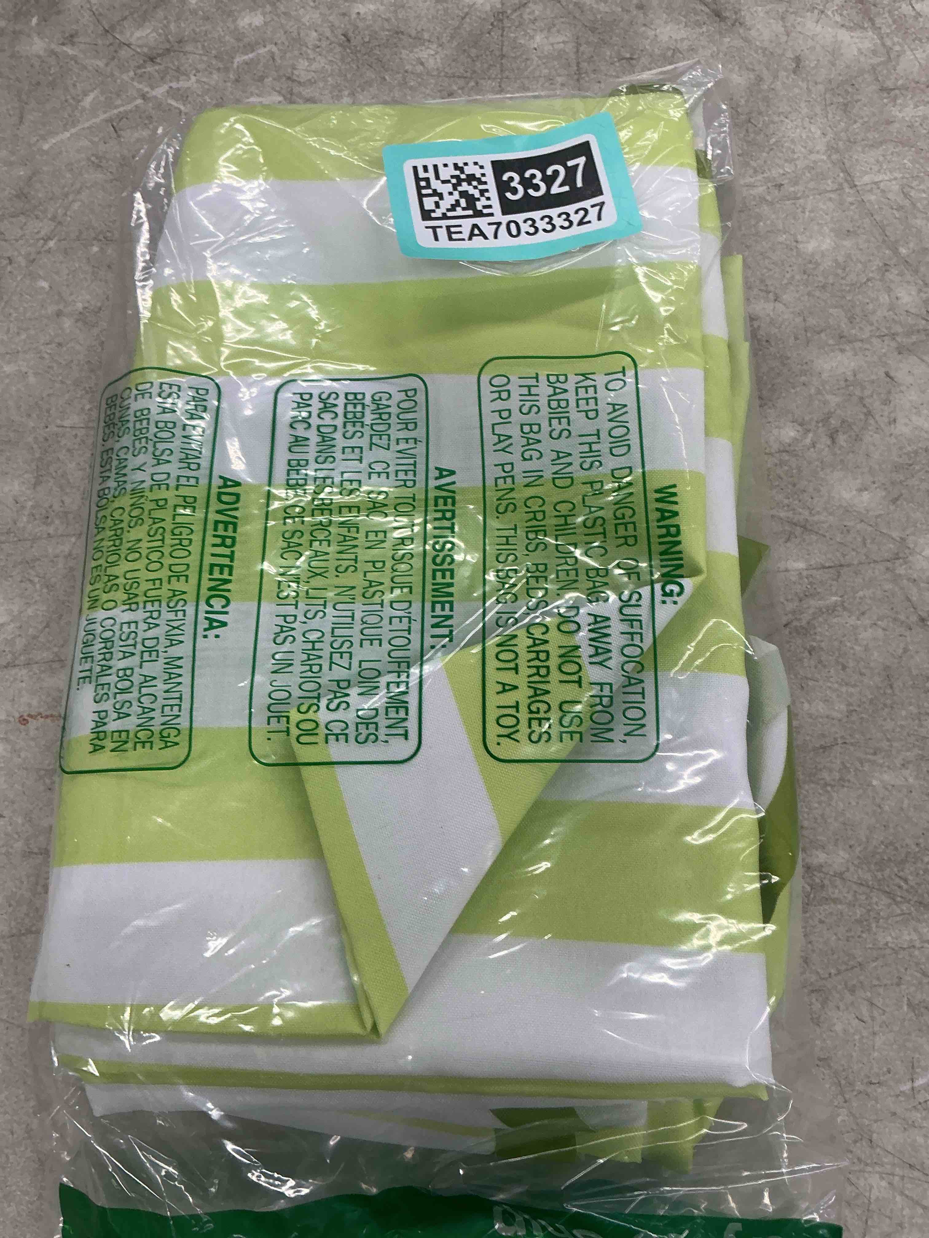 Condition photo showing Good Condition for whaline scalloped edge green striped tablecloth waterproof fabric tablecloth rectangle table cover for home kitchen table decoration, 55 x 70 inch light green & white