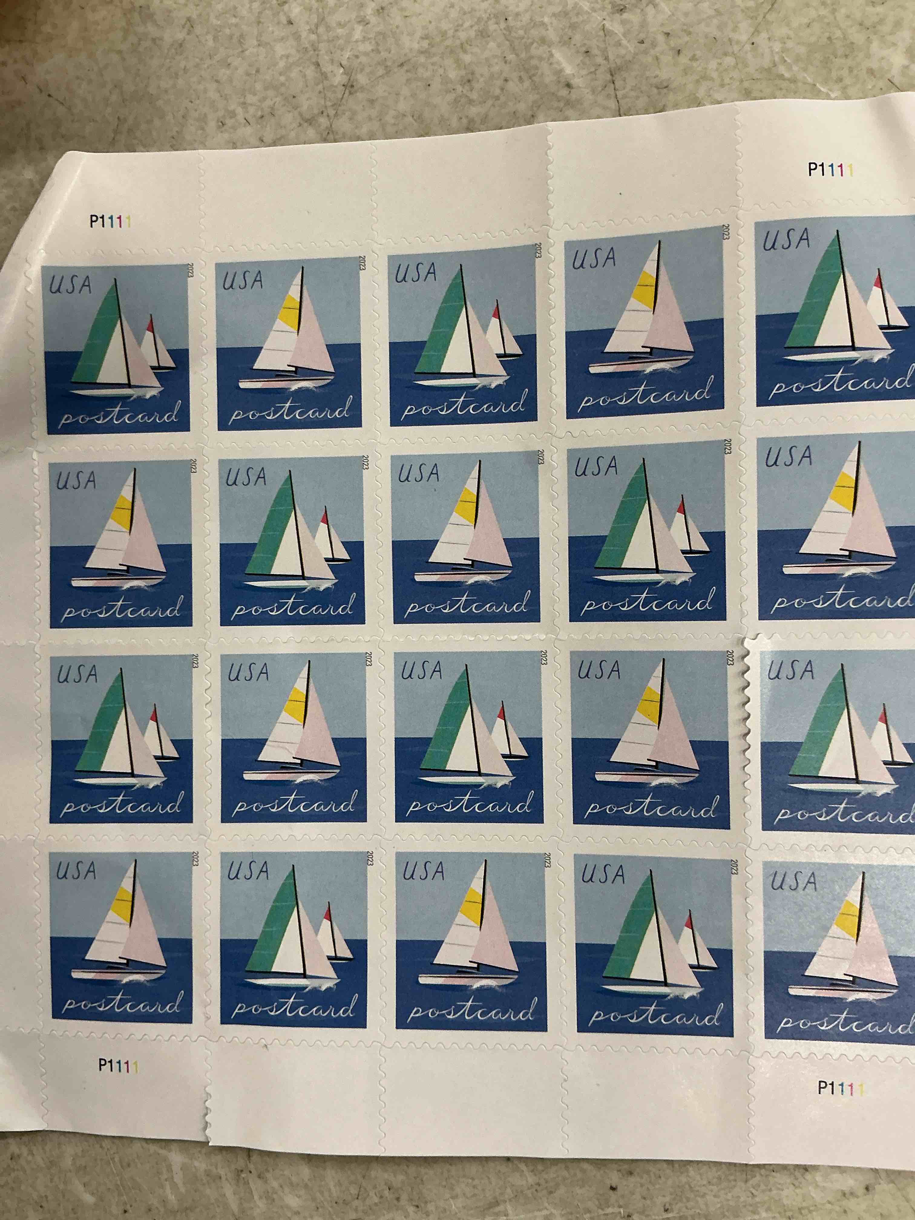 Condition photo showing Good Condition for sailboats postcard stamps (1 sheet (20 stamps) 20 stamps 20