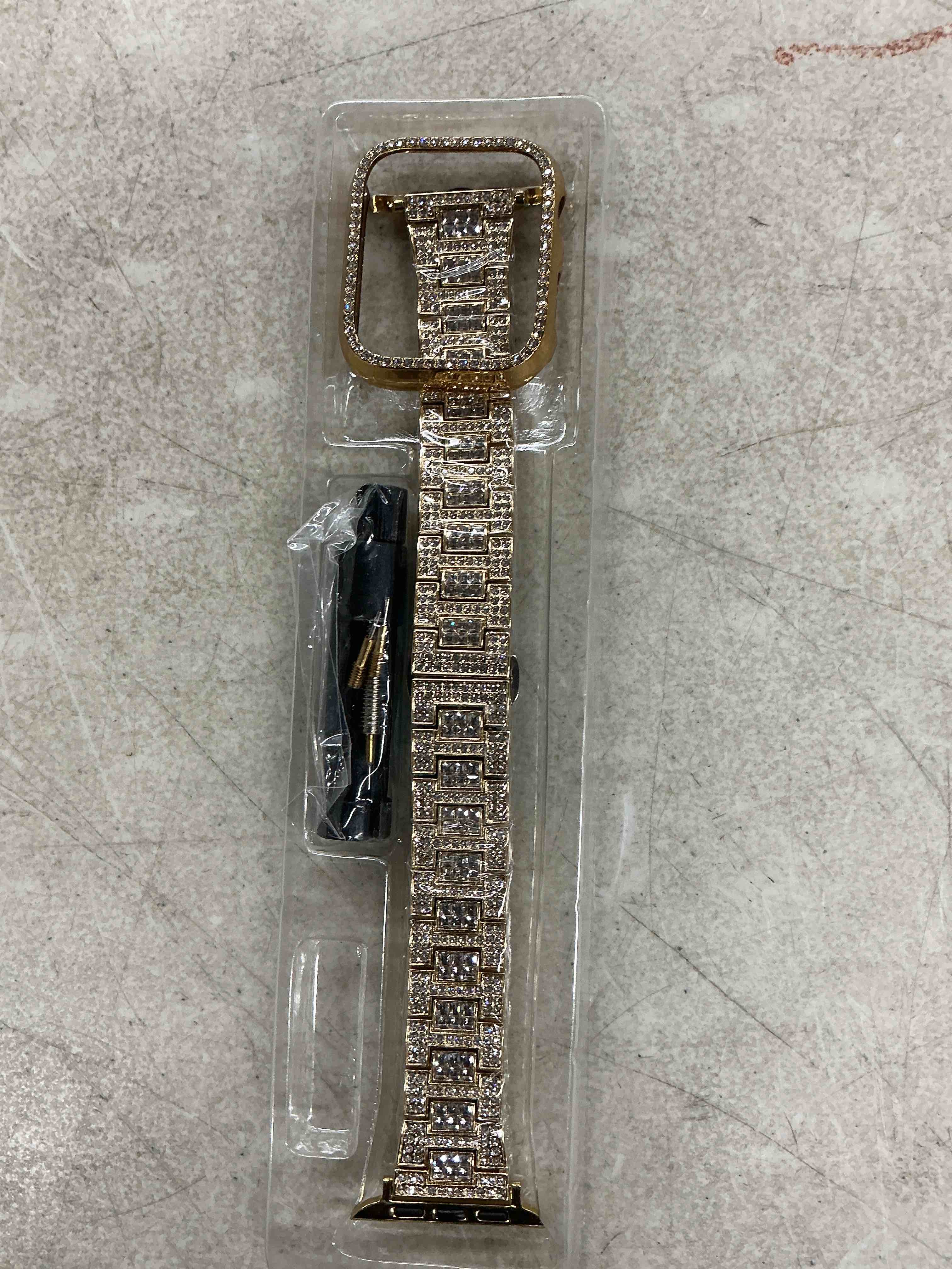 Condition photo showing New/Like New for bling bands compatible with apple watch band 44mm for women, diamond jewelry replacement metal wristband strap shiny bracelet with crystal protector casefor iwatch series 6/5/4/se gold 44mm (series 6/5/4/se)