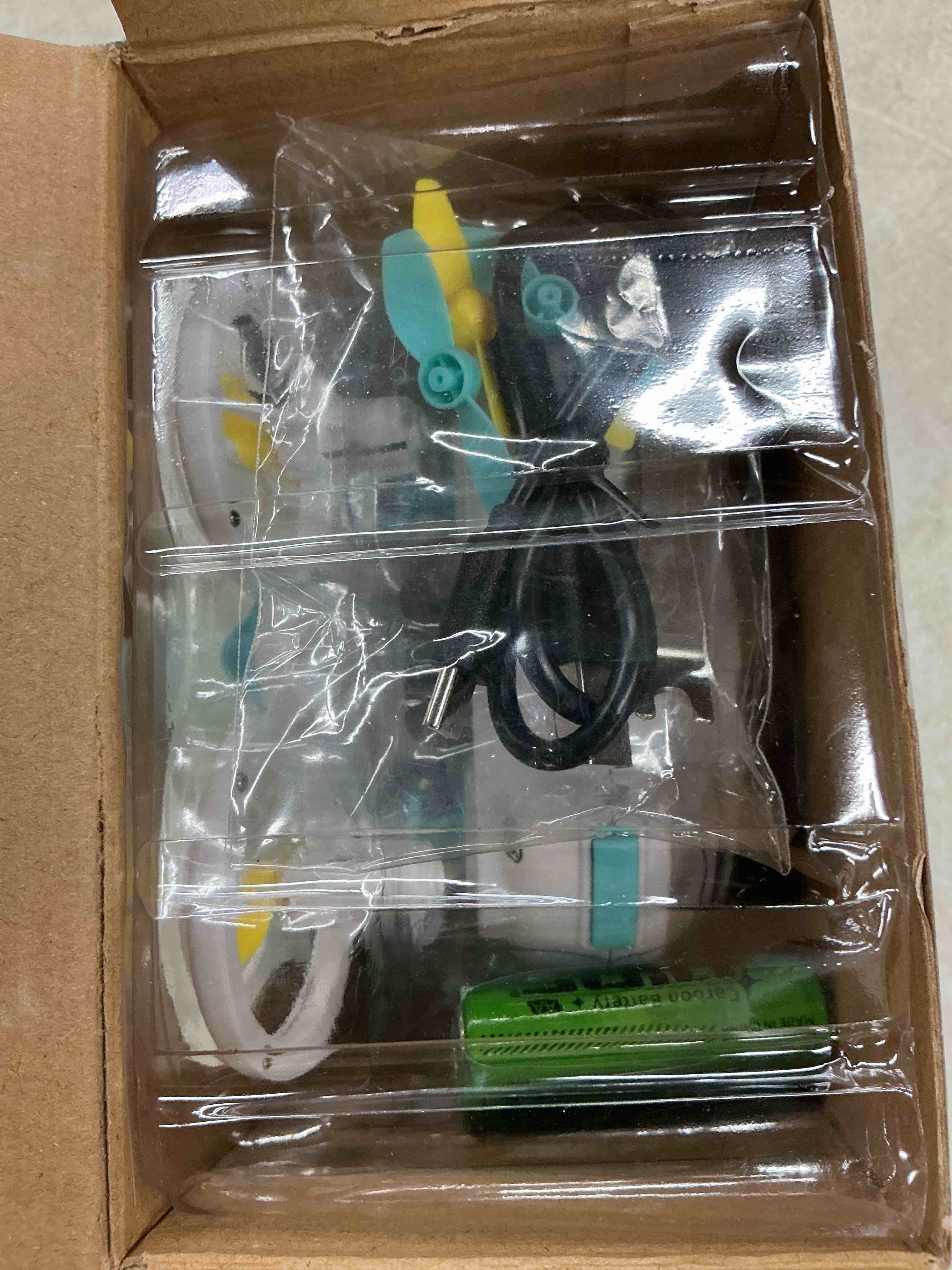 Condition photo showing Good Condition for led rc drone for kids 6+, christmas birthday gift for boys & girls with remote batteries, 360° flips, 3 speed modes, 45 min flight indoor and outdoor flying toy - blue yellow
