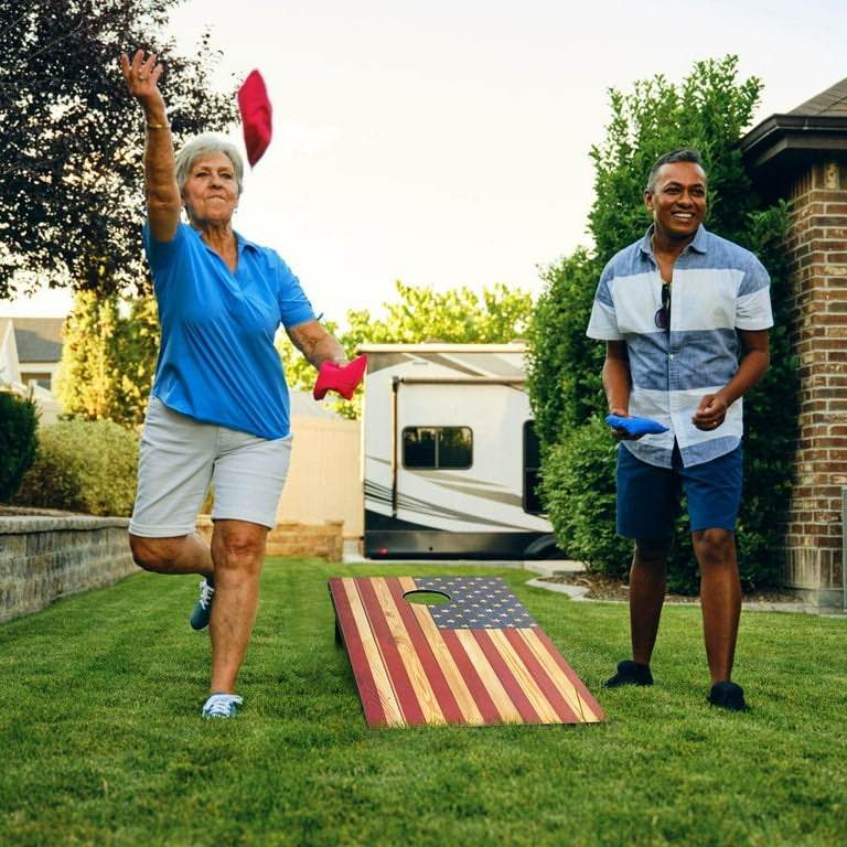 Cometoss Cornhole Set Corn Holes Outdoor Game 4' x 2' Cornhole Boards Bean Bag Toss Game Outdoor for Family Lawn Beach Outside Activities,Include 8 Bean Bag 1 Carrying Bag 47.2x23.6 Inch America Flag