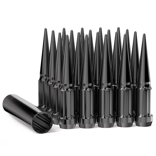 GAsupply 12x1.5 Spike Lug Nuts Black 20pcs, M12x1.5 Locking Spiked Spline Lug Nut 4.4" 112mm Tall, Closed End Bulge Acorn 60 Degree Cone/Conical Seat M12x1.5 20 Pack - Spline Black