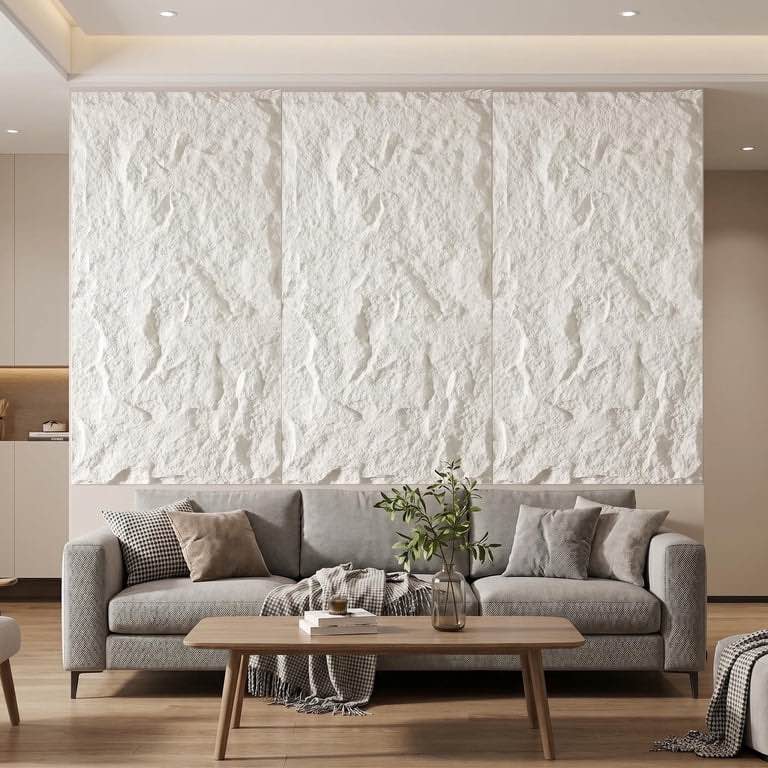 MQHOOB 3D imitation stone wall board, 4 PCS PU wall board for interior wall decoration, 47.2“ x 23.6”Cement texture wall panel.For household and office-White