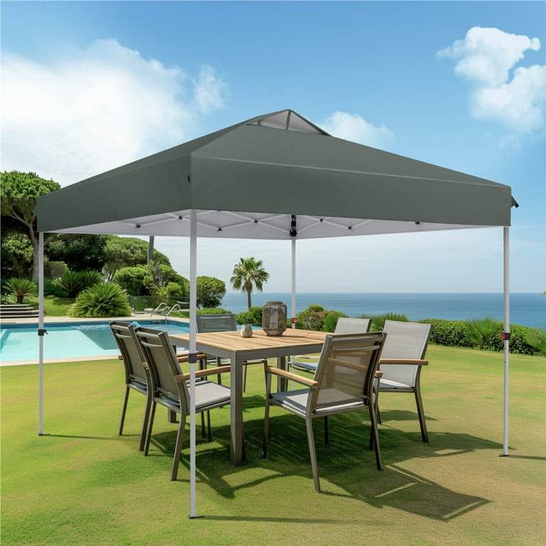 Summit Living 10 x 10 ft Pop-up Canopy Tent Straight Legs Instant Canopy for Outside with Wheeled Bag 