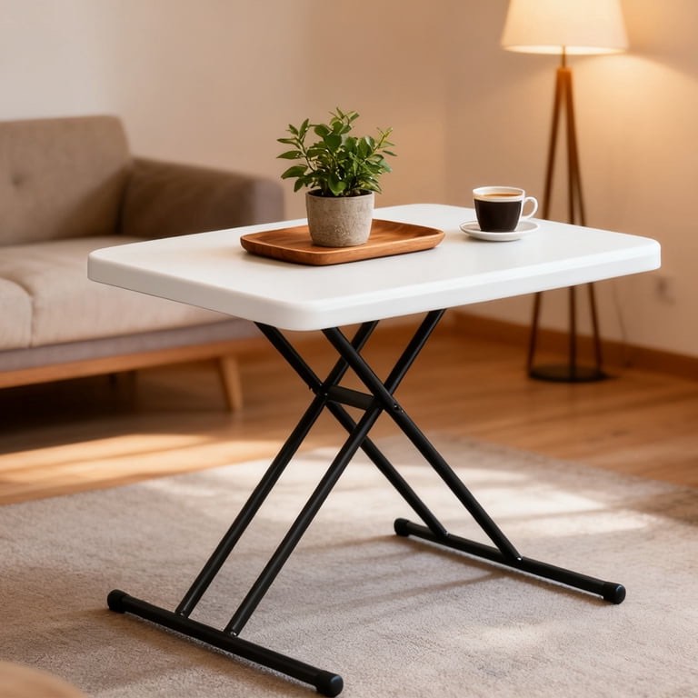 WASUHE 30" Small Folding Table, Height Adjustment Tv Tray Table, Practical Portable Tv Dinner Table for Eating, Sofa, Indoor/Outdoor, White