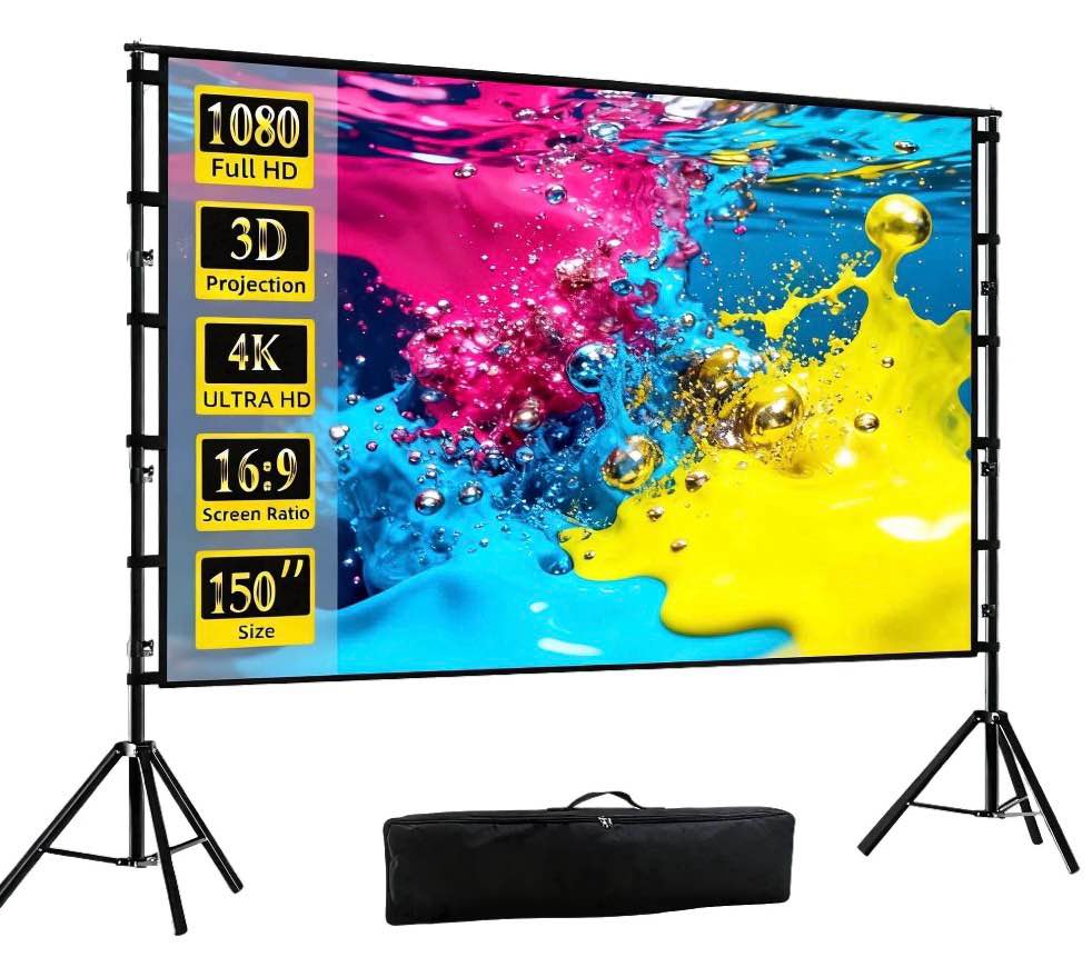 Florascent 150" Projector Screen with Stand, 16:9 4K HD Portable Outdoor Projector Movie Screen for Home Backyard Theater