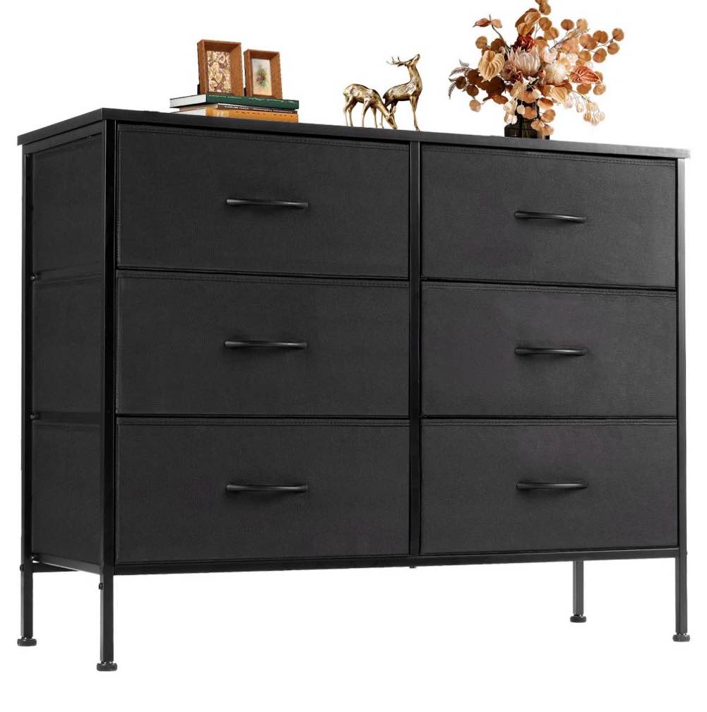 CONCETTA 6-Drawer Fabric Dresser Storage Chest for Bedroom, Closet, Storage Furniture for Adults, Black