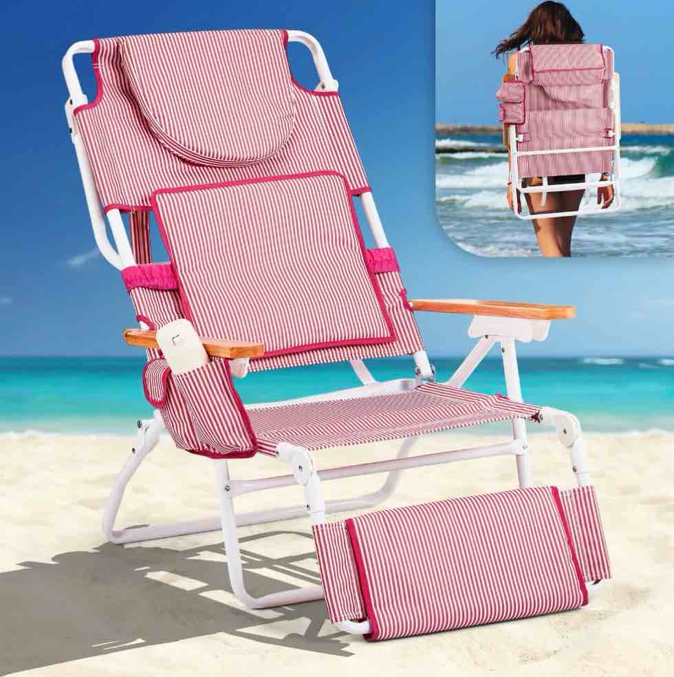 Ktaxon Premium 3-in-1 Outdoor Lounge Chair – Adjustable Recliner with Face Cutout, Footrest, Drink Holder & Carry Bag (Pink)