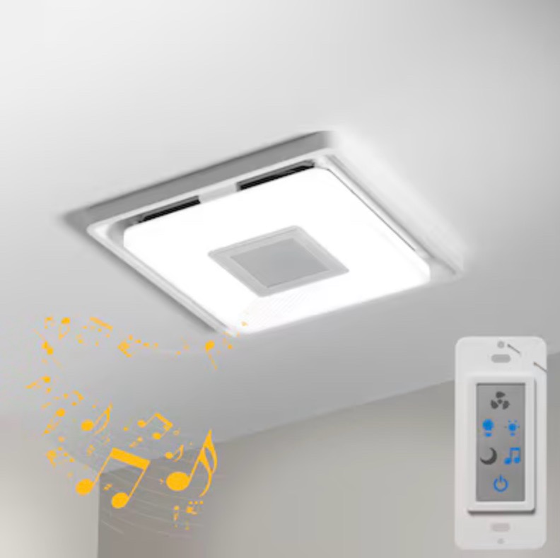 Homewerks 1.5-Sone 110-CFM White Decorative Lighted Bluetooth Compatibility Bathroom Fan
