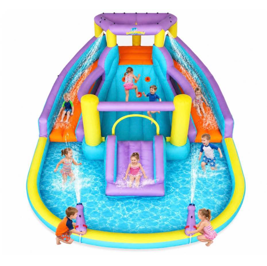 Anypool 7-in-1 Inflatable Water Slide Bounce House with 3 Slides, Splash Pool, Outdoor Party 168x150x78 inches
